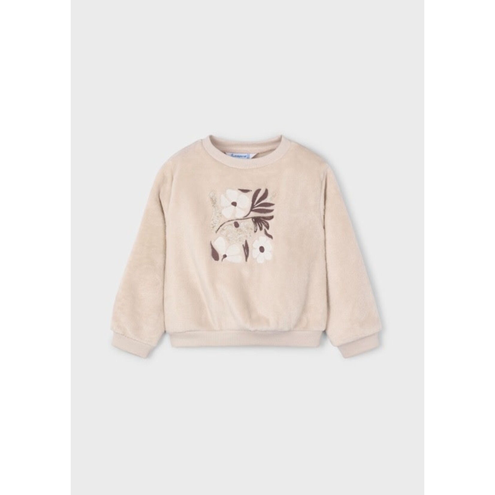 Mayoral MAYORAL - Chandail style pull beige fausse fourrue avec broderie de fleurs