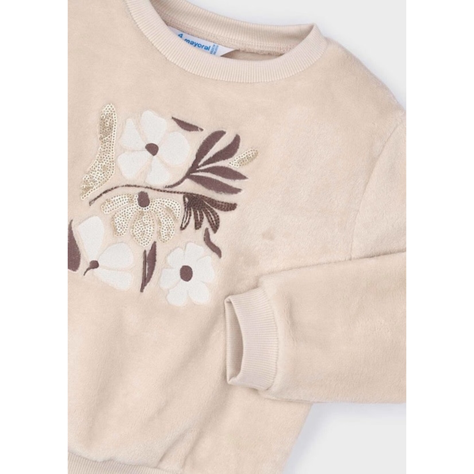 Mayoral MAYORAL - Chandail style pull beige fausse fourrue avec broderie de fleurs