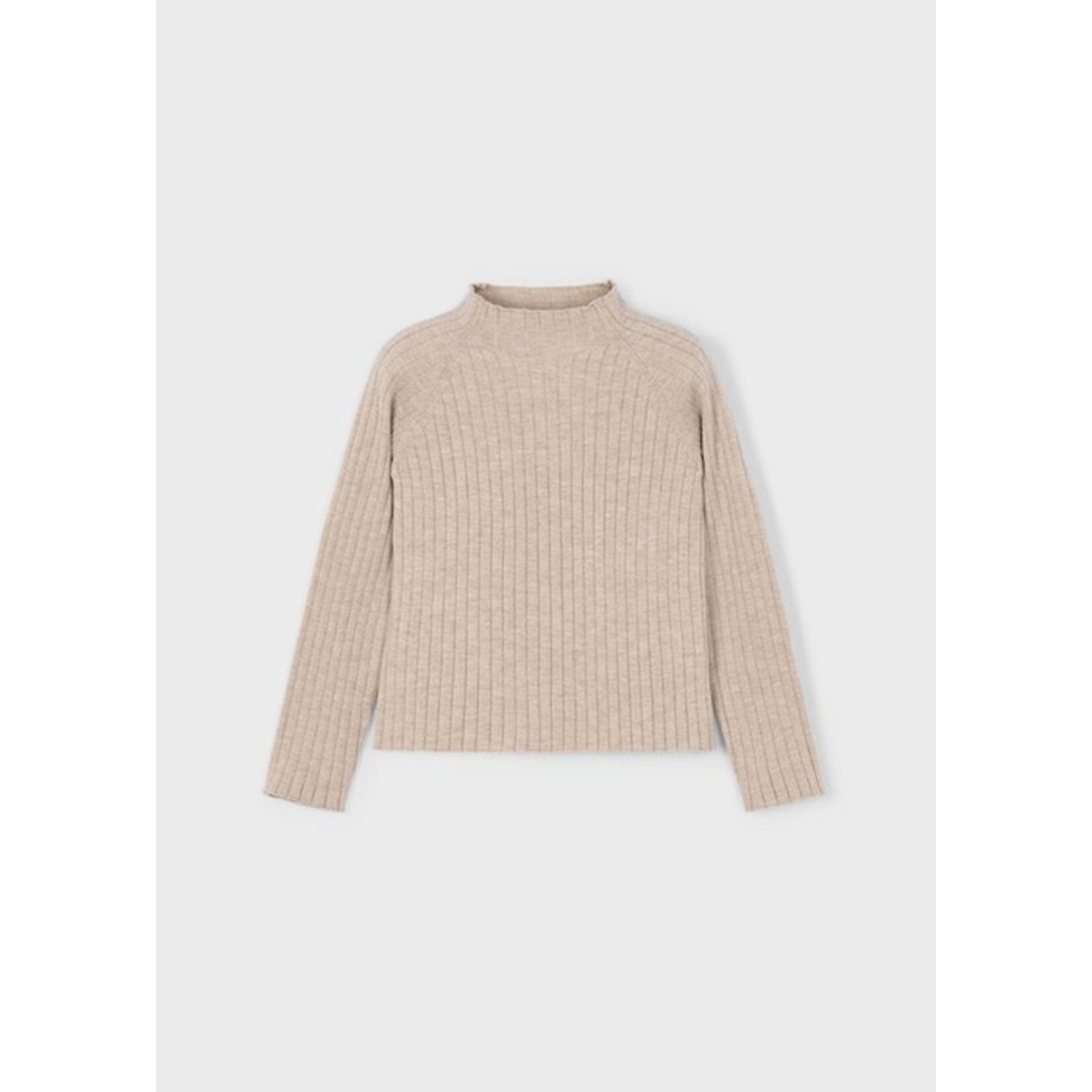 Mayoral MAYORAL - Light Brown Ribbed Long-Sleeved Top with High Neck