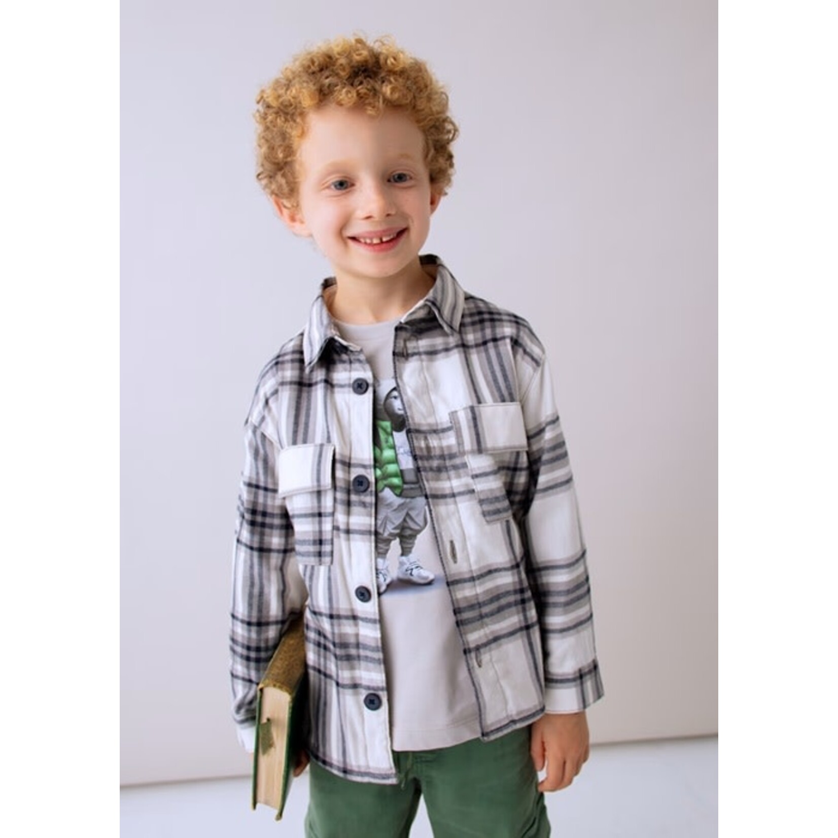 Mayoral MAYORAL - Chemise à manches longues carreautée grise et blanche