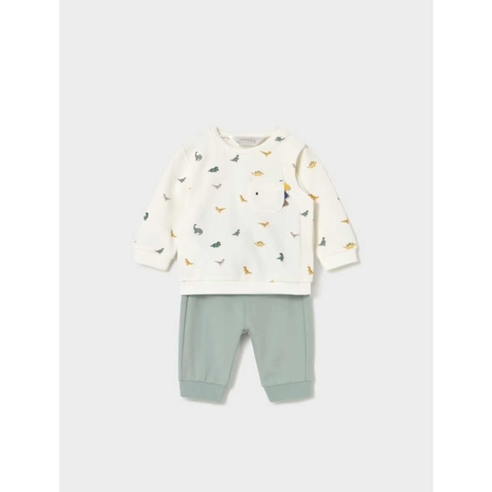 Mayoral MAYORAL - 2-piece set - Long-sleeved sweater with dinosaur pattern and long green pants