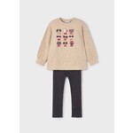 Mayoral MAYORAL - Ensemble 2 pièces - Chandail beige à manches longues avec motif de chats et legging gris foncé côtelé