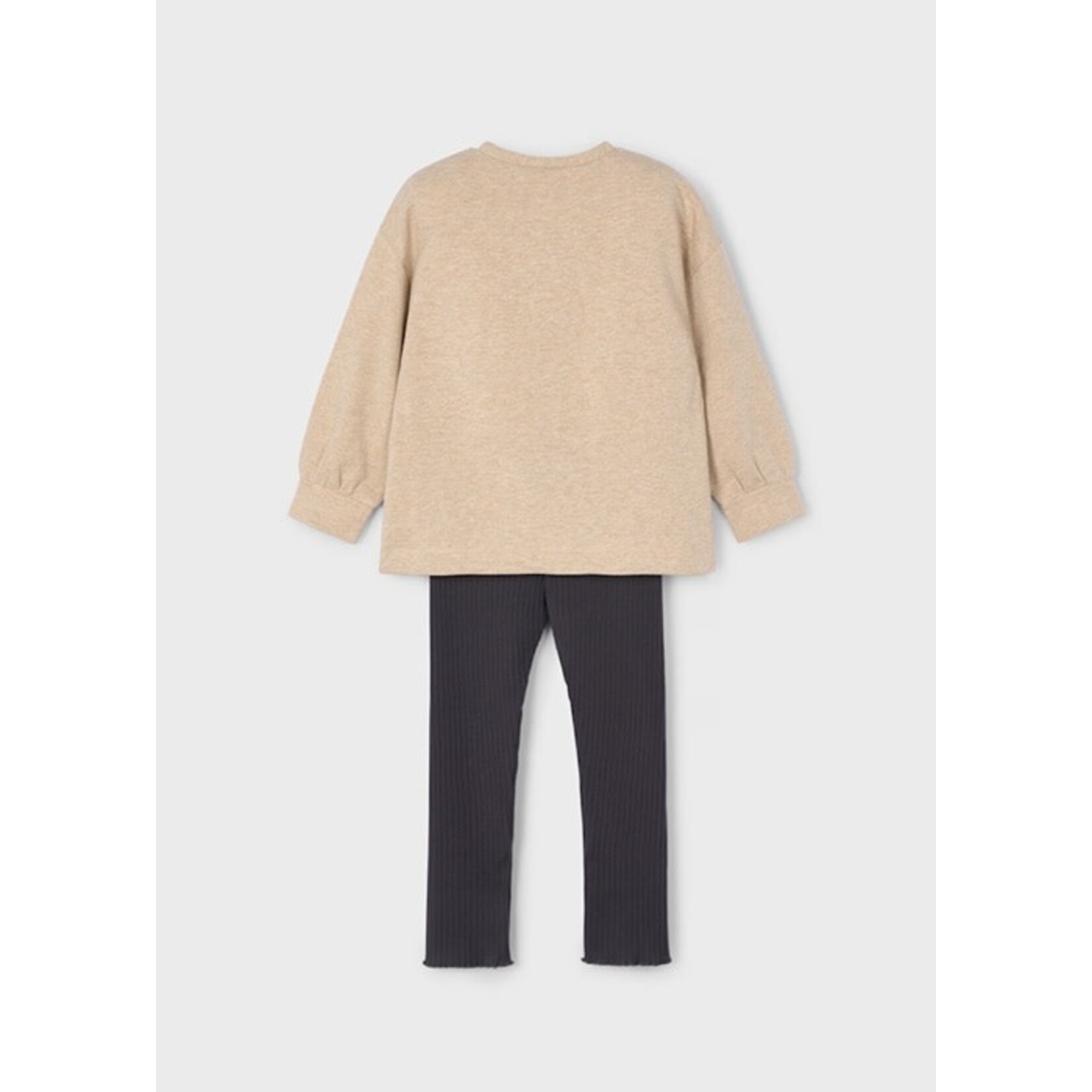 Mayoral MAYORAL - Ensemble 2 pièces - Chandail beige à manches longues avec motif de chats et legging gris foncé côtelé