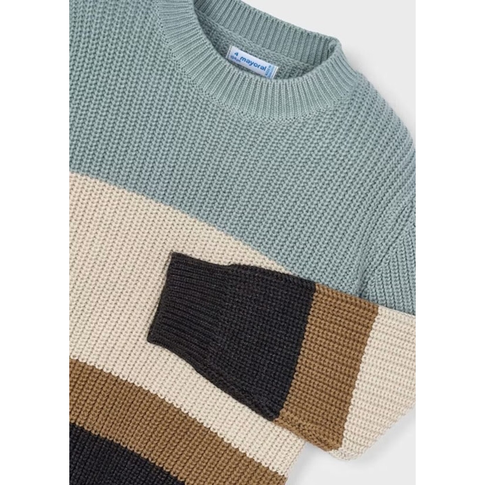 Mayoral MAYORAL - Chandail à manches longues en tricot rayé bleu, beige, brun et noir