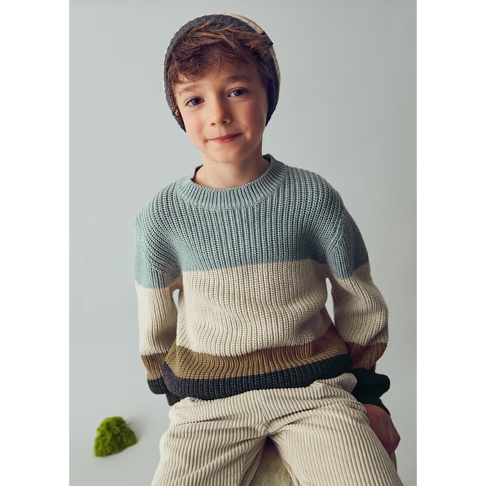 Mayoral MAYORAL - Chandail à manches longues en tricot rayé bleu, beige, brun et noir