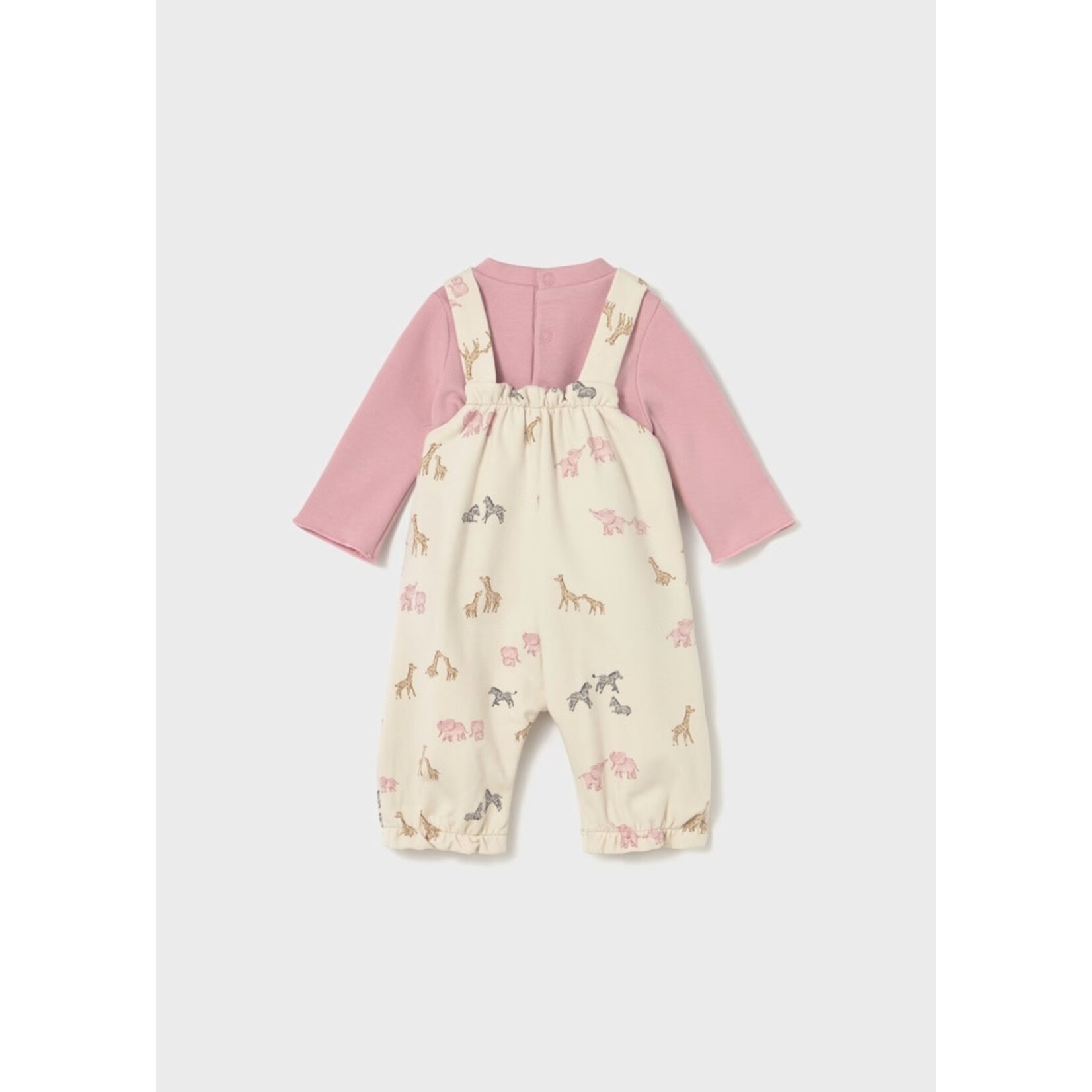 Mayoral MAYORAL - Overalls with Savannah Animals and Pink Long Sleeve Shirt