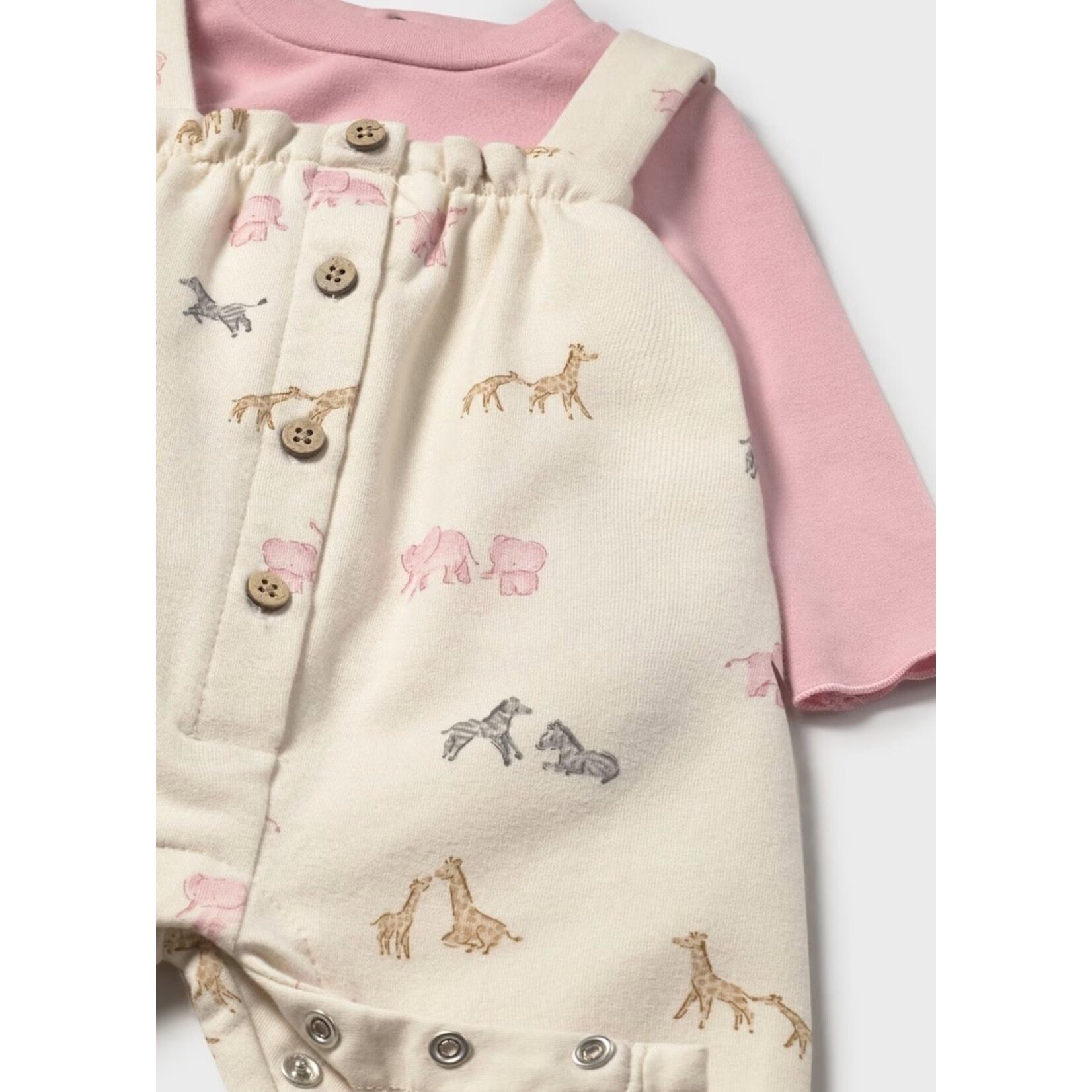 Mayoral MAYORAL - Overalls with Savannah Animals and Pink Long Sleeve Shirt