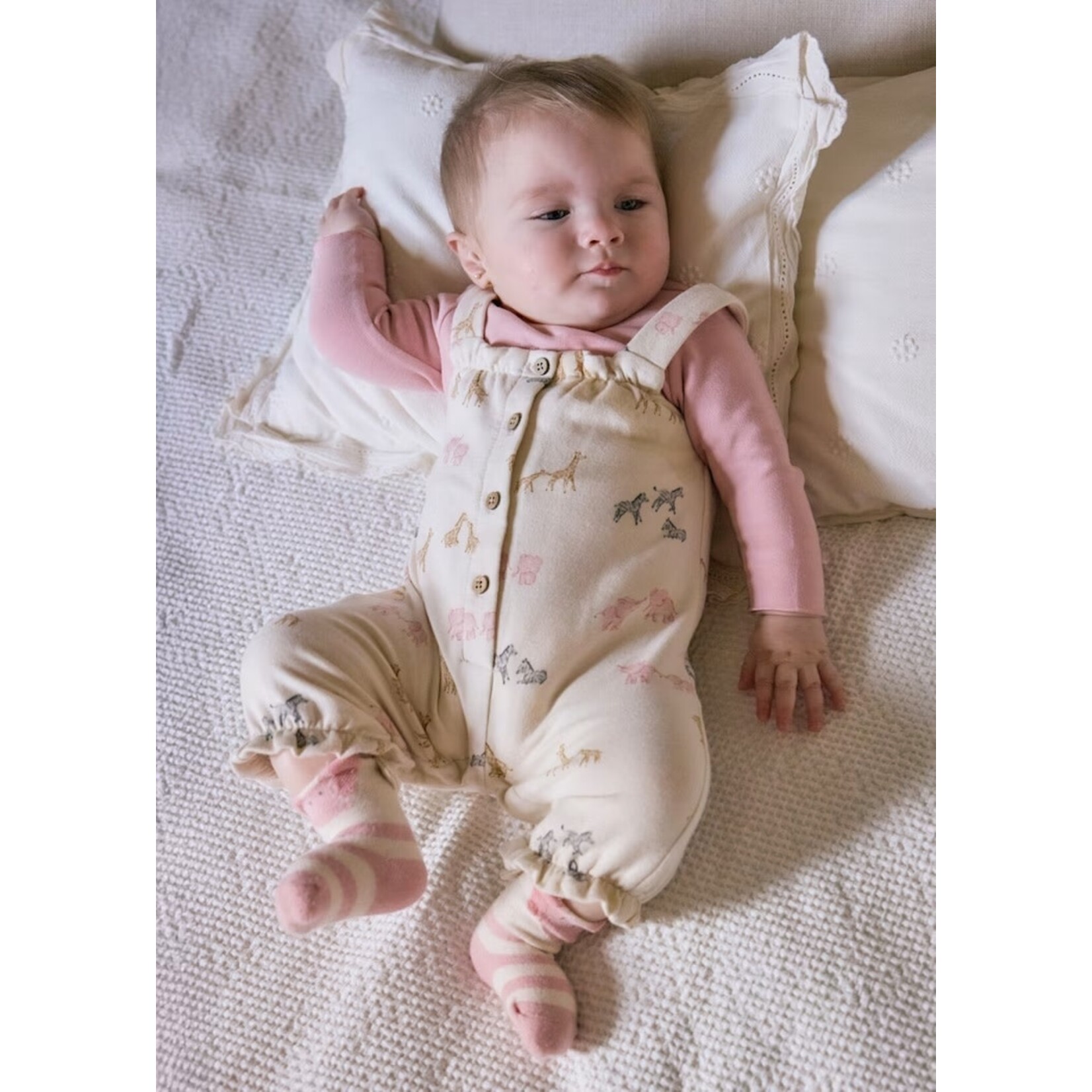 Mayoral MAYORAL - Overalls with Savannah Animals and Pink Long Sleeve Shirt