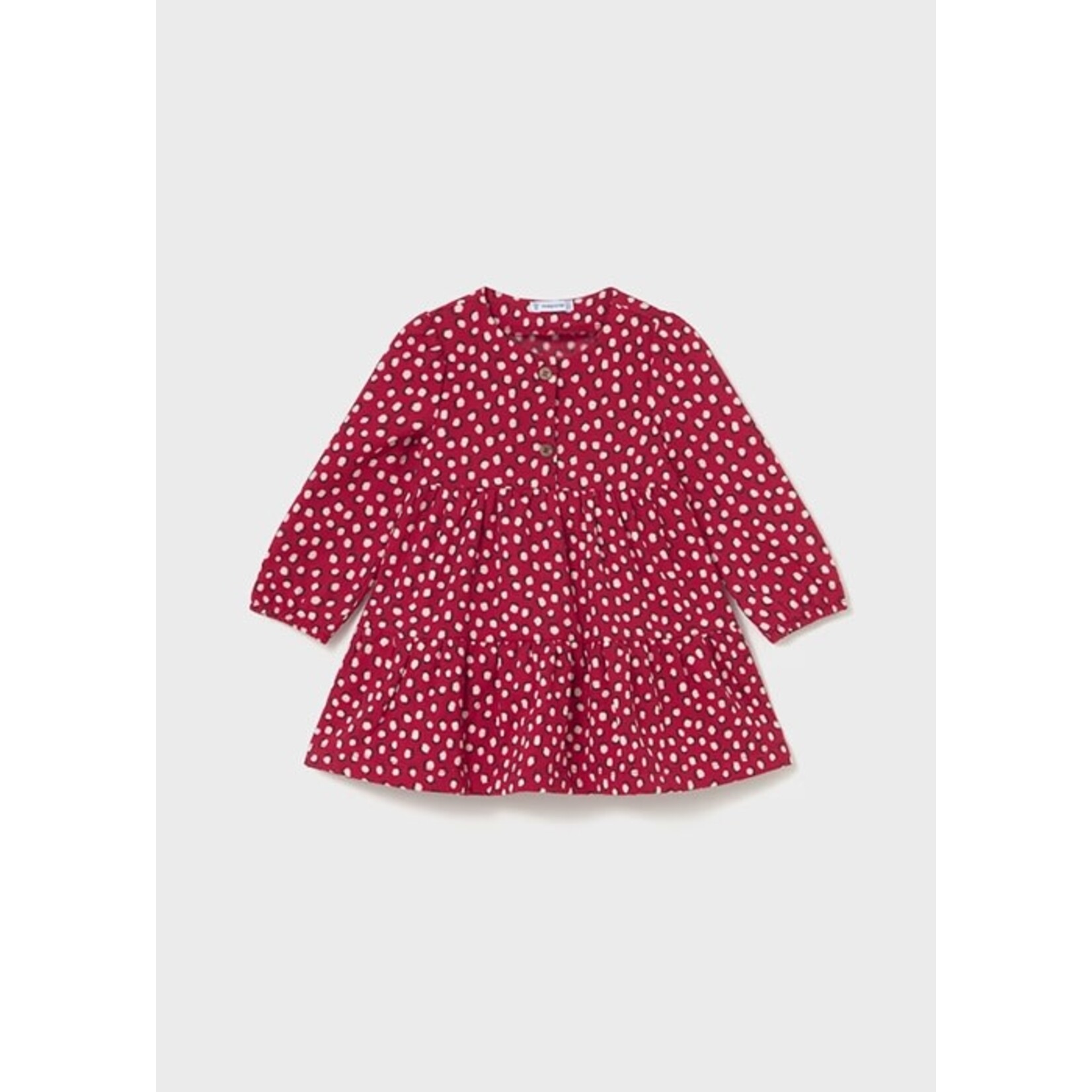 Mayoral MAYORAL - Red Long-Sleeved Dress with White Polka Dot Pattern
