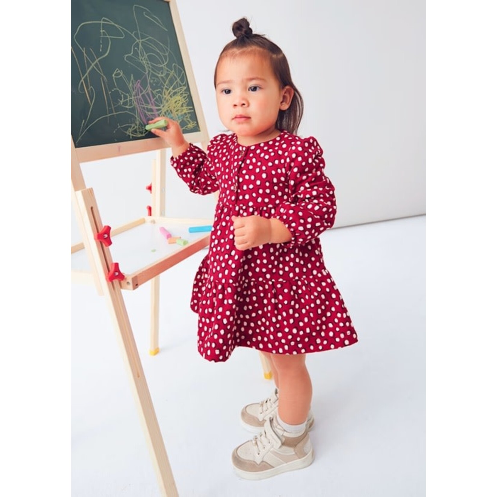 Mayoral MAYORAL - Robe à manches longues rouge avec motif de pois blanc