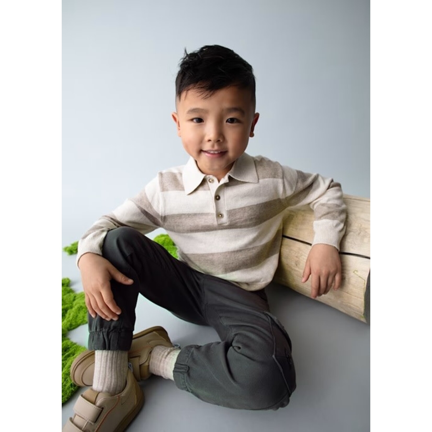 Mayoral MAYORAL - Beige and Taupe Long-Sleeved Shirt/Polo