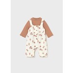 Mayoral MAYORAL - Set of overalls with mushrooms and snails and long-sleeved cinnamon t-shirt
