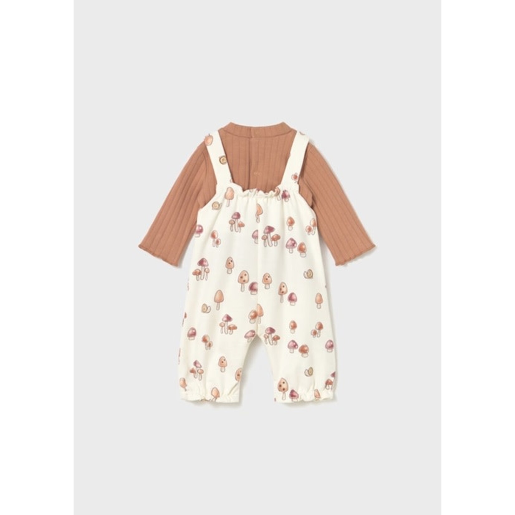 Mayoral MAYORAL - Set of overalls with mushrooms and snails and long-sleeved cinnamon t-shirt