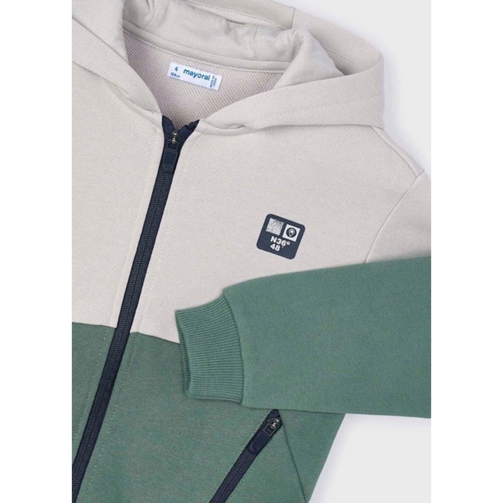 Mayoral MAYORAL - Chandail à capuche à manches longues gris et vert avec fermeture éclair