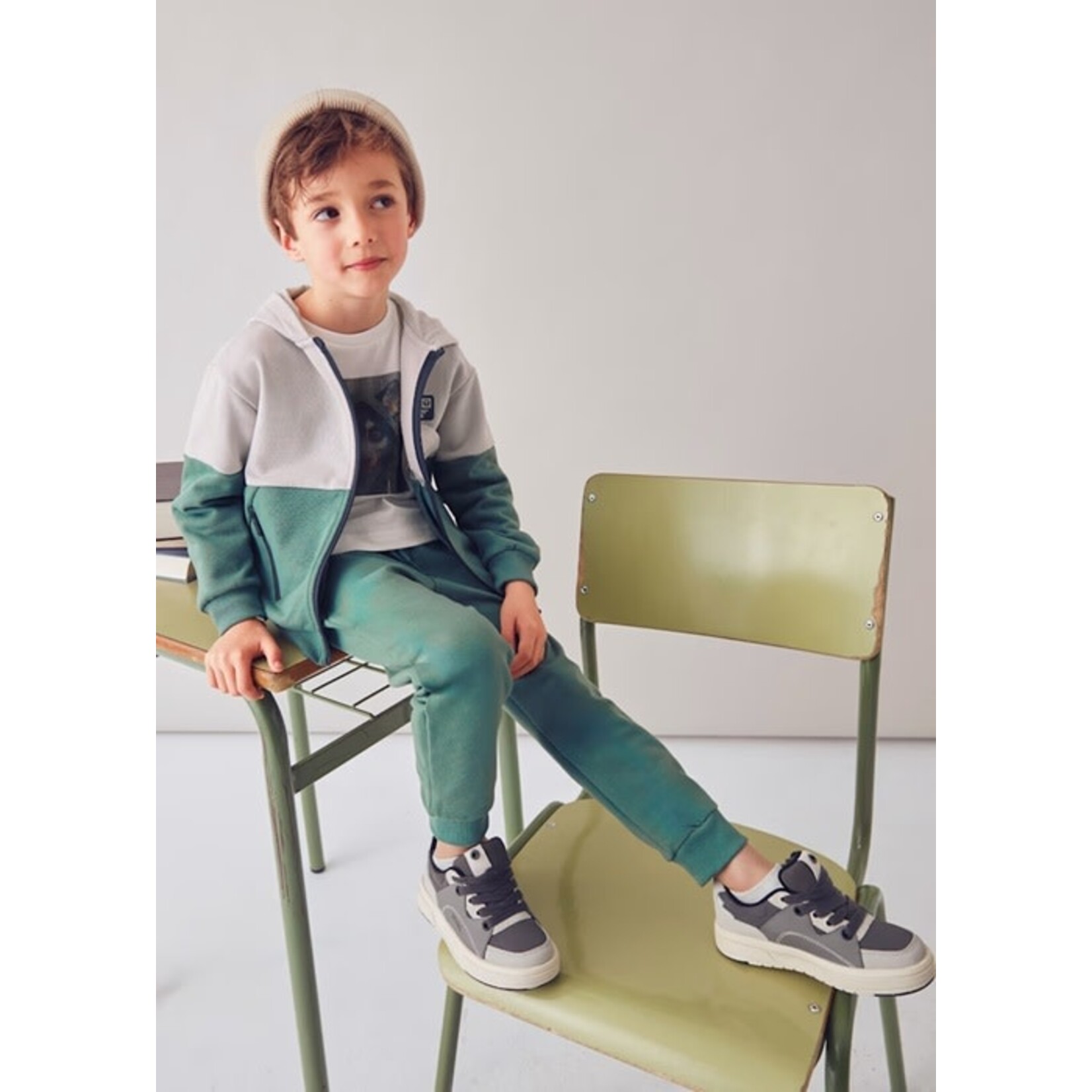 Mayoral MAYORAL - Grey and green long-sleeved hoodie with zipper