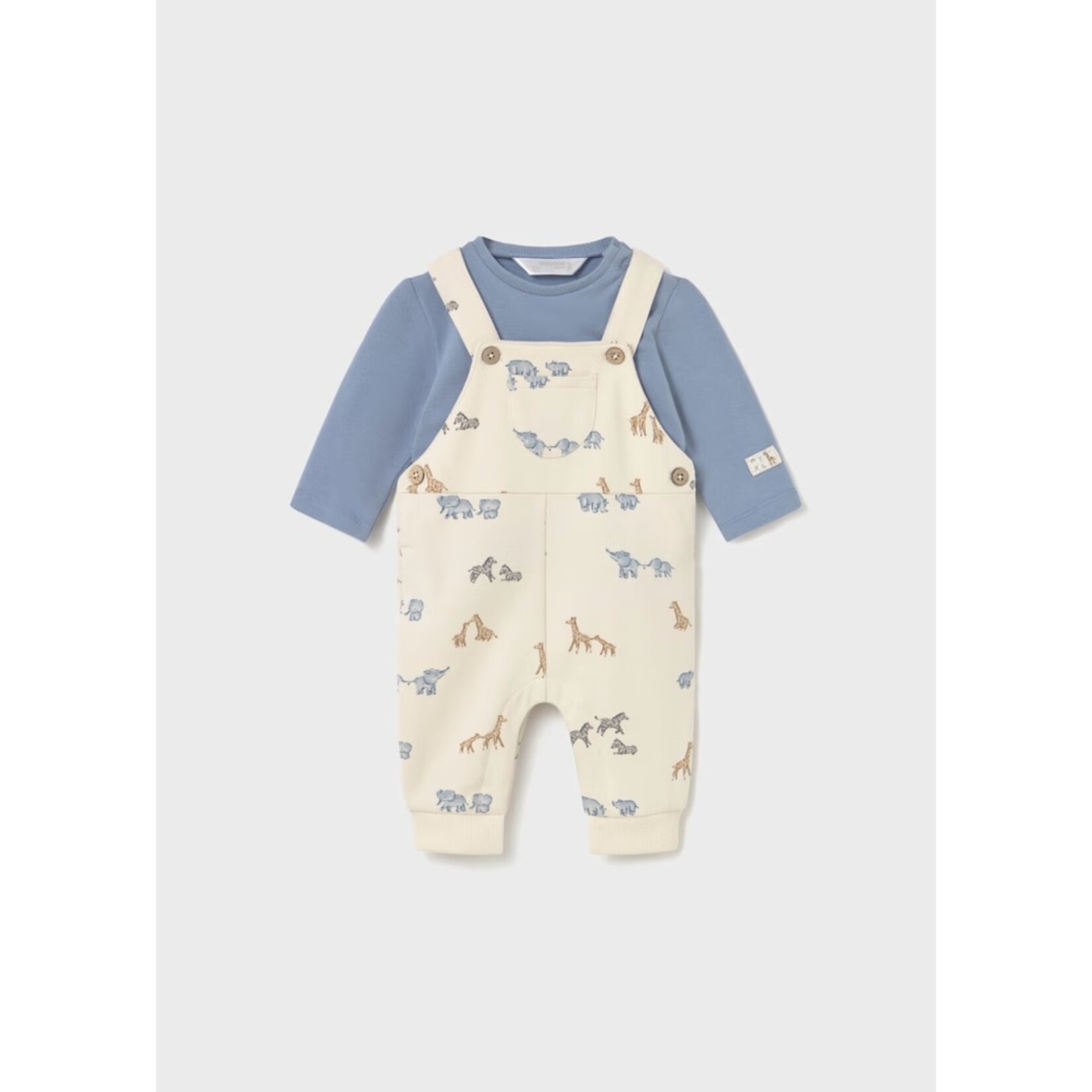 Mayoral  MAYORAL - Overalls with Savannah Animals and Blue Long Sleeve Shirt