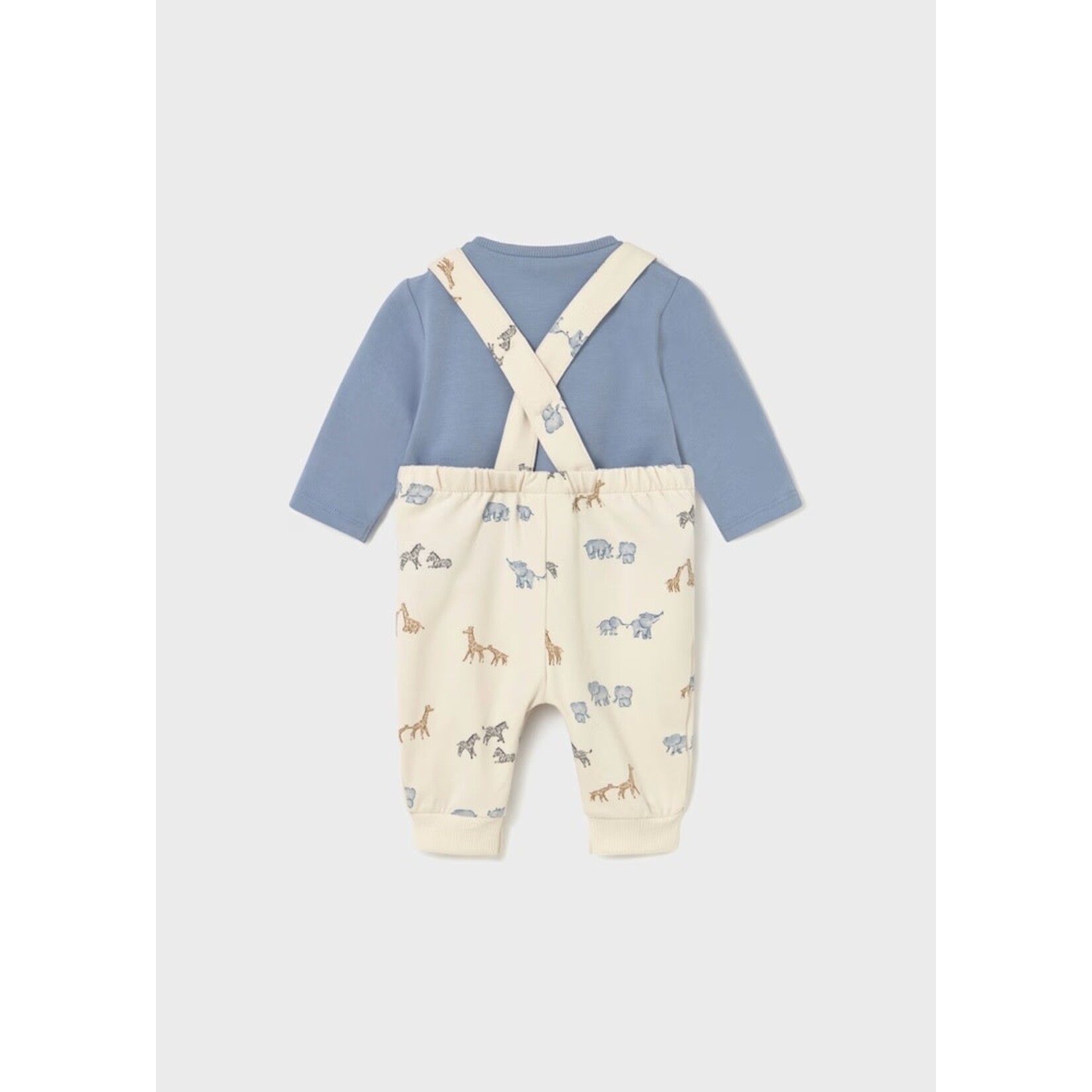 Mayoral  MAYORAL - Overalls with Savannah Animals and Blue Long Sleeve Shirt