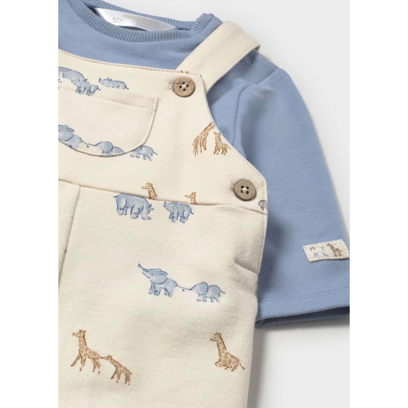Mayoral  MAYORAL - Overalls with Savannah Animals and Blue Long Sleeve Shirt