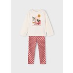 Mayoral MAYORAL - Ensemble 2 pièces - T-shirt blanc à manches longues avec broderies et legging rouge avec imprimé géométrique