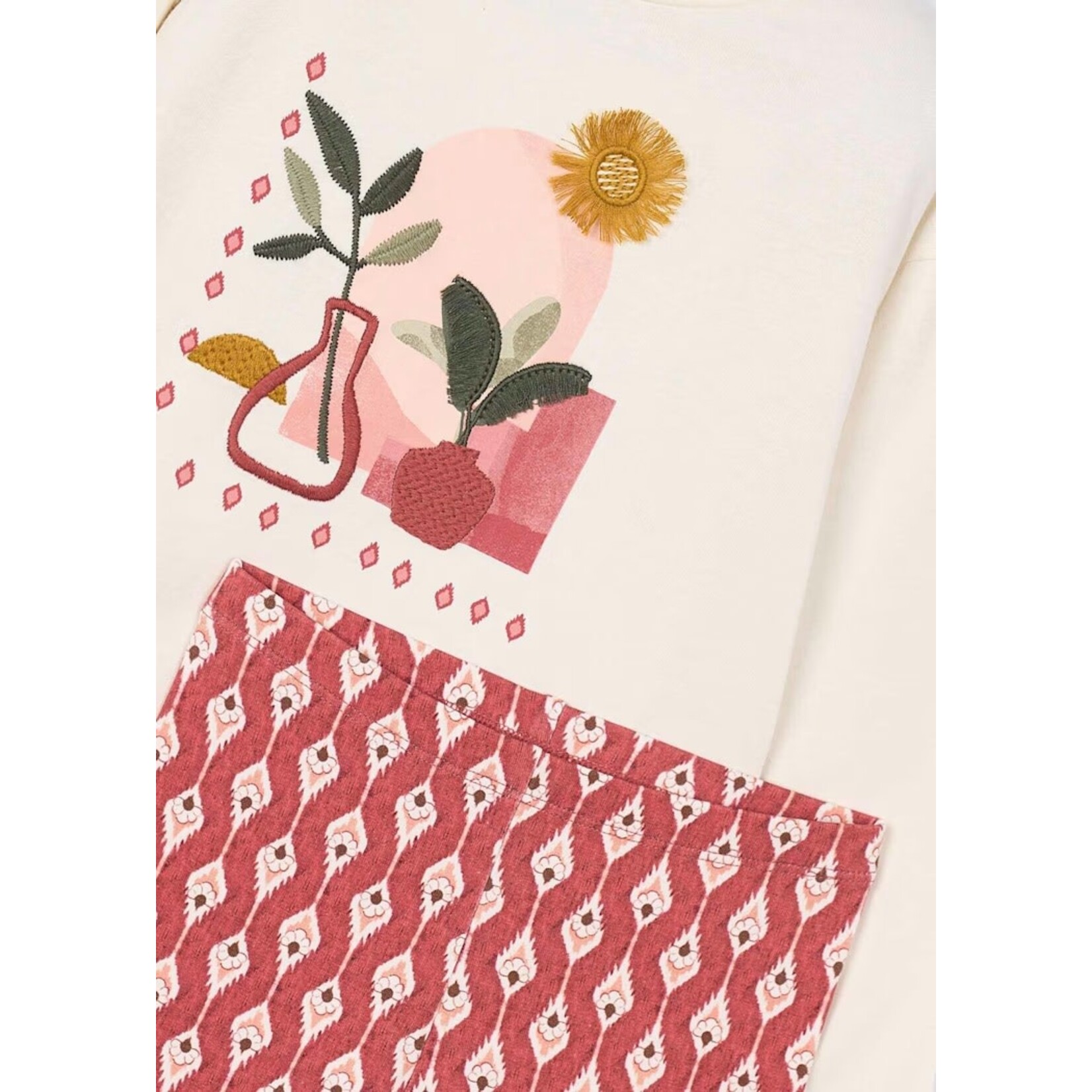 Mayoral MAYORAL - 2-piece set - White Long-Sleeved T-Shirt and Red Geometric Leggings