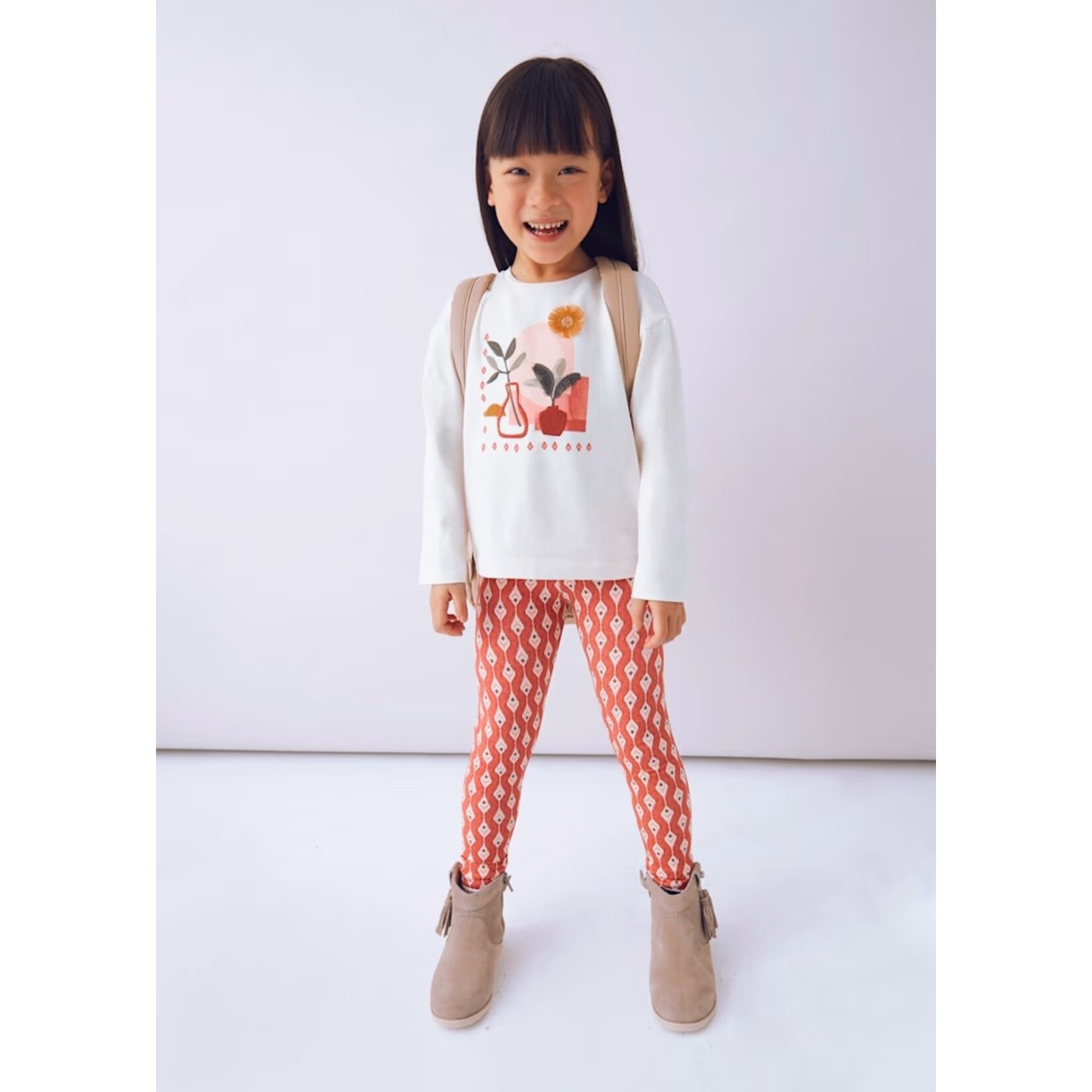 Mayoral MAYORAL - 2-piece set - White Long-Sleeved T-Shirt and Red Geometric Leggings