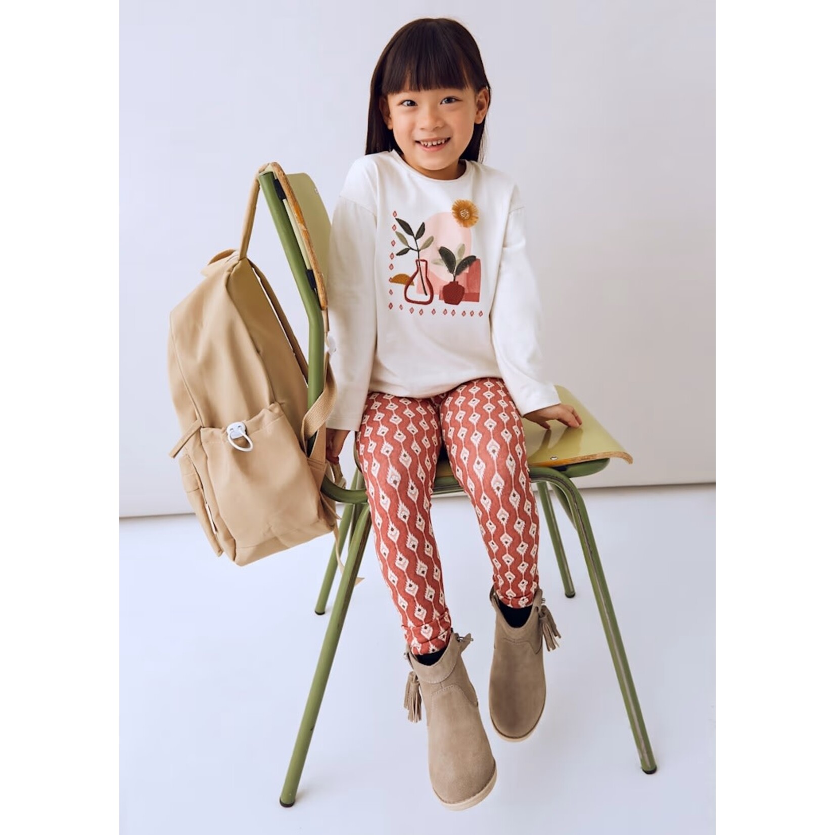 Mayoral MAYORAL - 2-piece set - White Long-Sleeved T-Shirt and Red Geometric Leggings