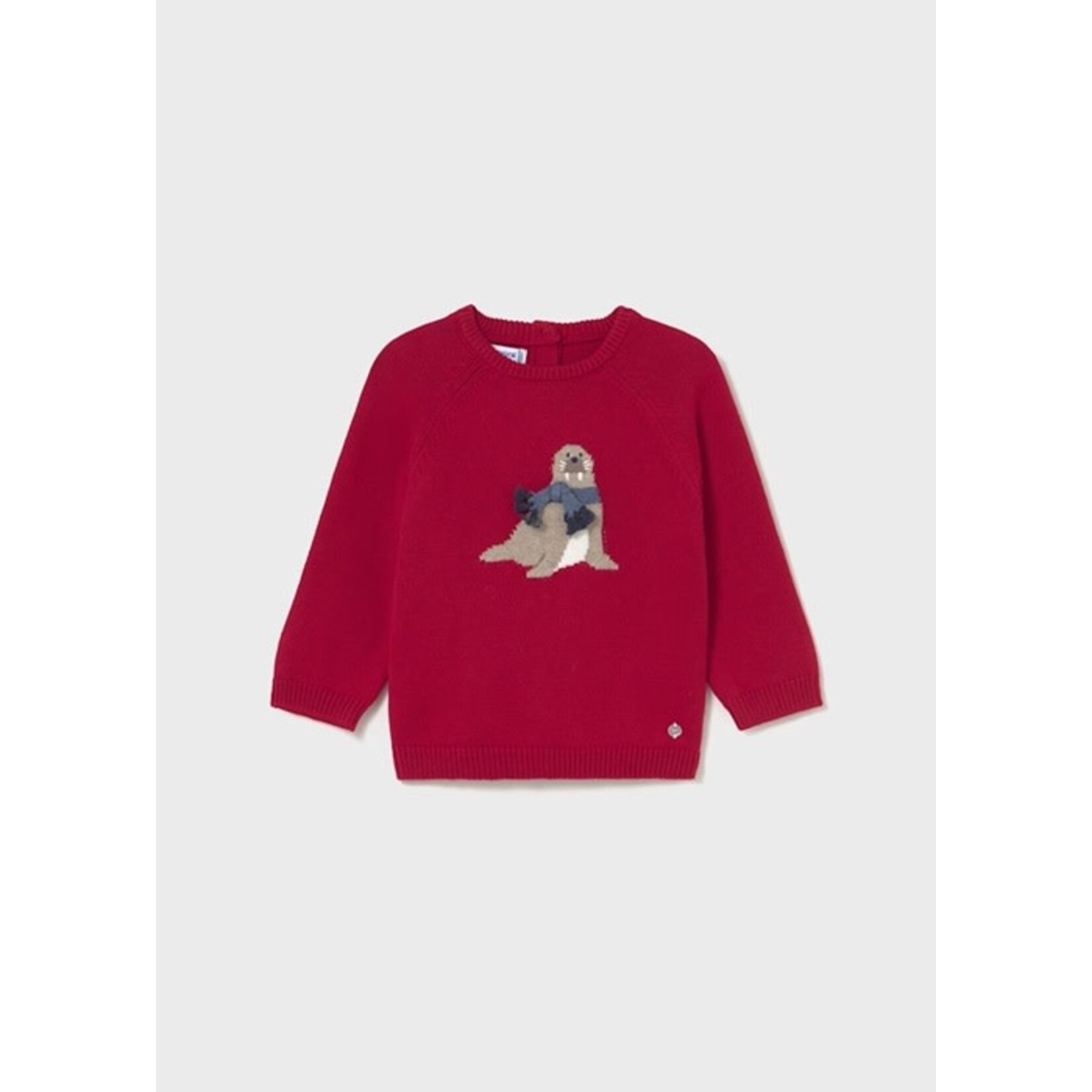 Mayoral MAYORAL - Red walrus scarf intarsia knit sweater