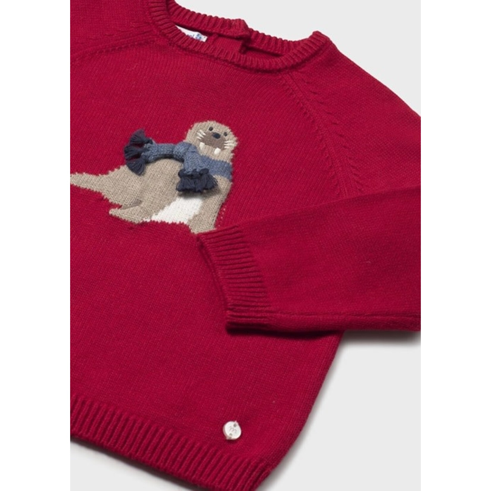 Mayoral MAYORAL - Red walrus scarf intarsia knit sweater