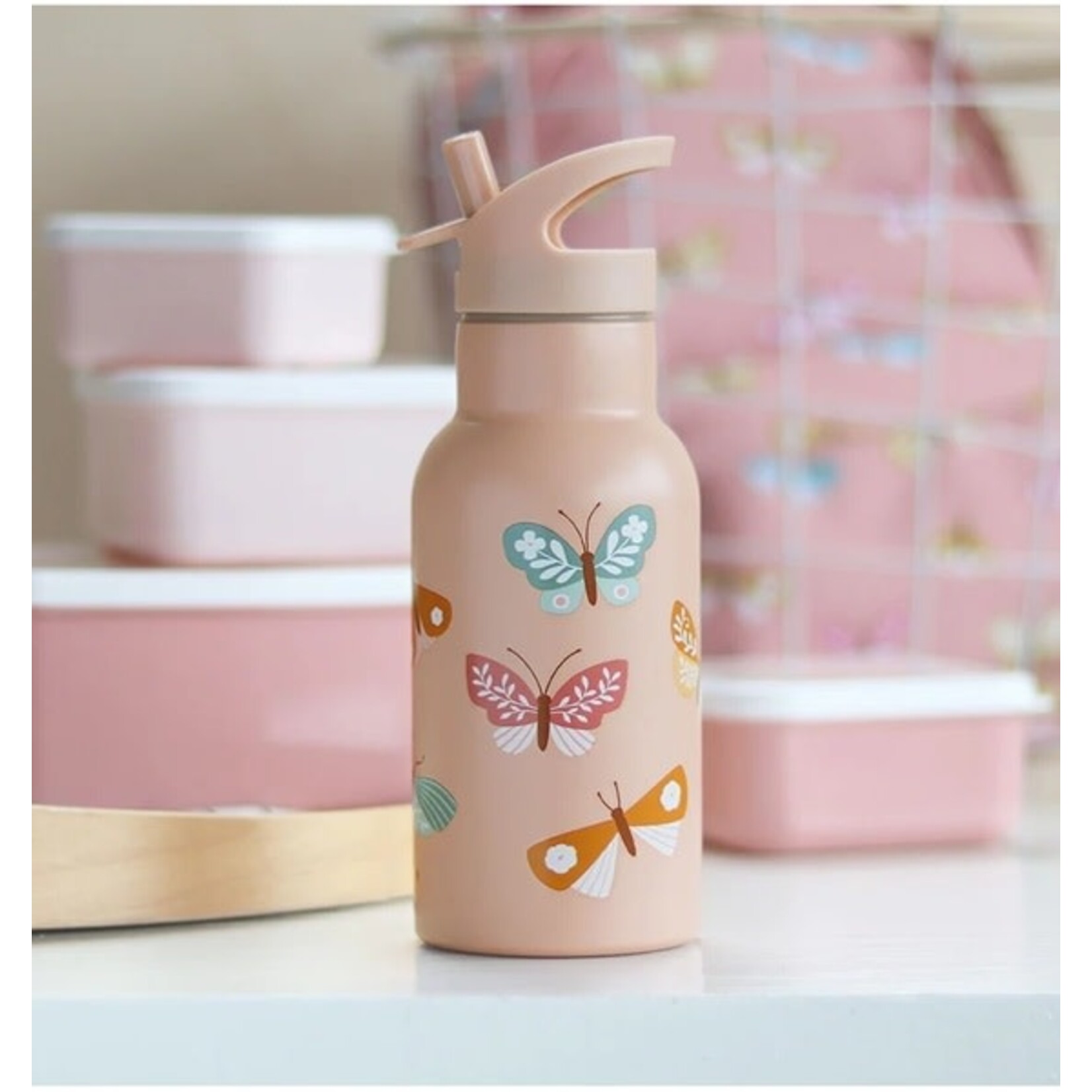 A Little Lovely Company A LITTLE LOVELY COMPANY - Stainless steel drink bottle 'Butterflies'