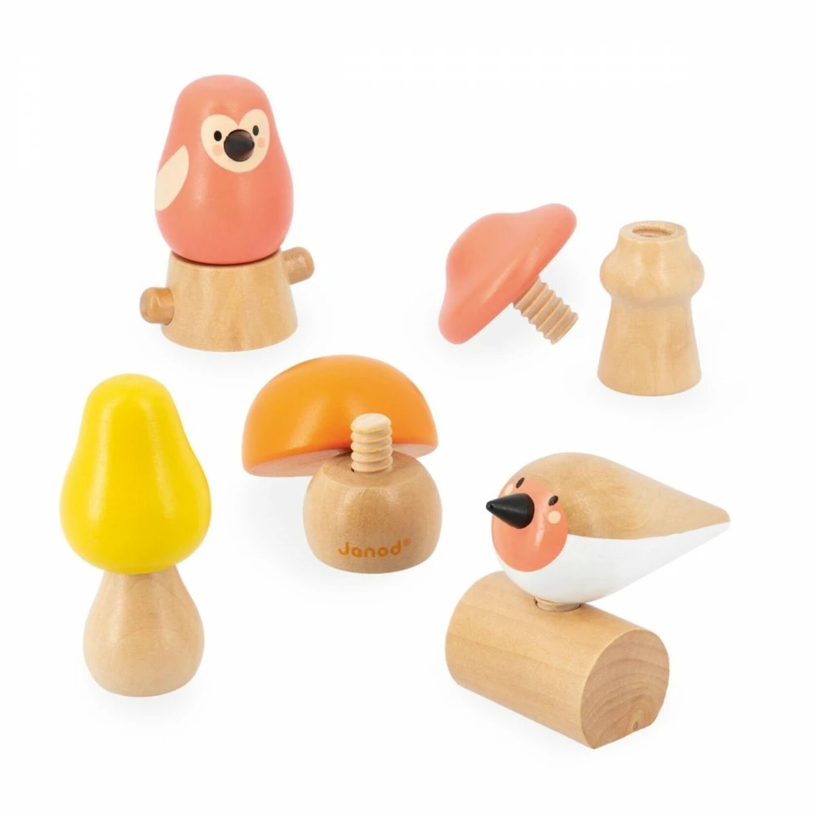 Janod JANOD - Birds and Mushrooms Screw Toys Set
