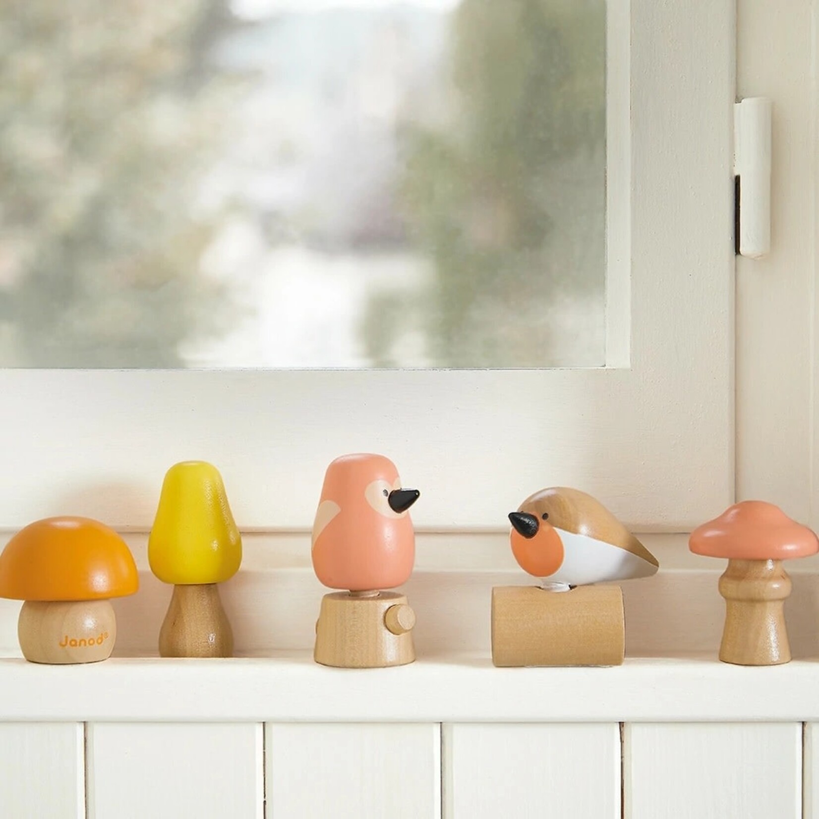 Janod JANOD - Birds and Mushrooms Screw Toys Set