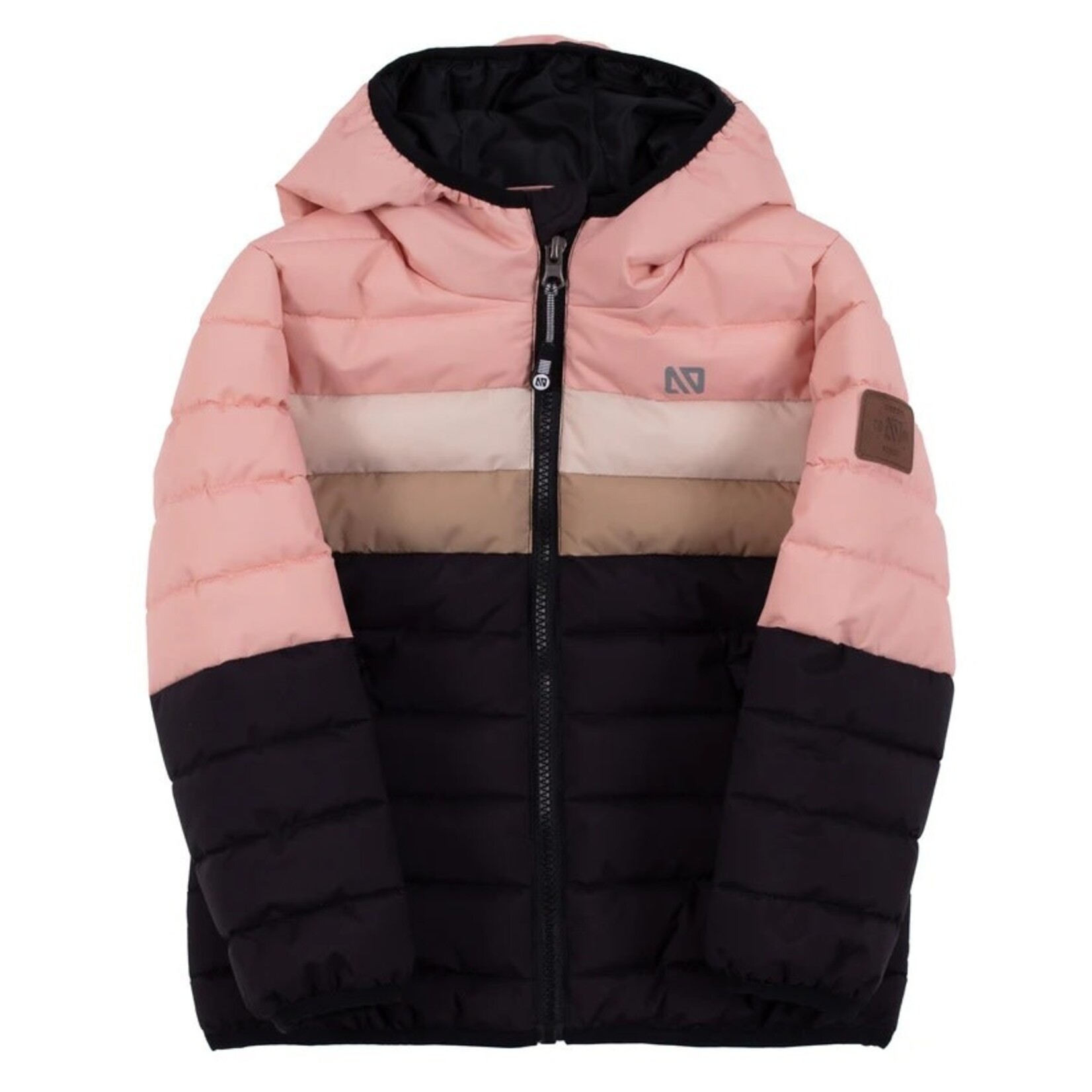 Nanö NANÖ - Black Fall Quilted Jacket with Pink, Light Pink and Brown Stripes