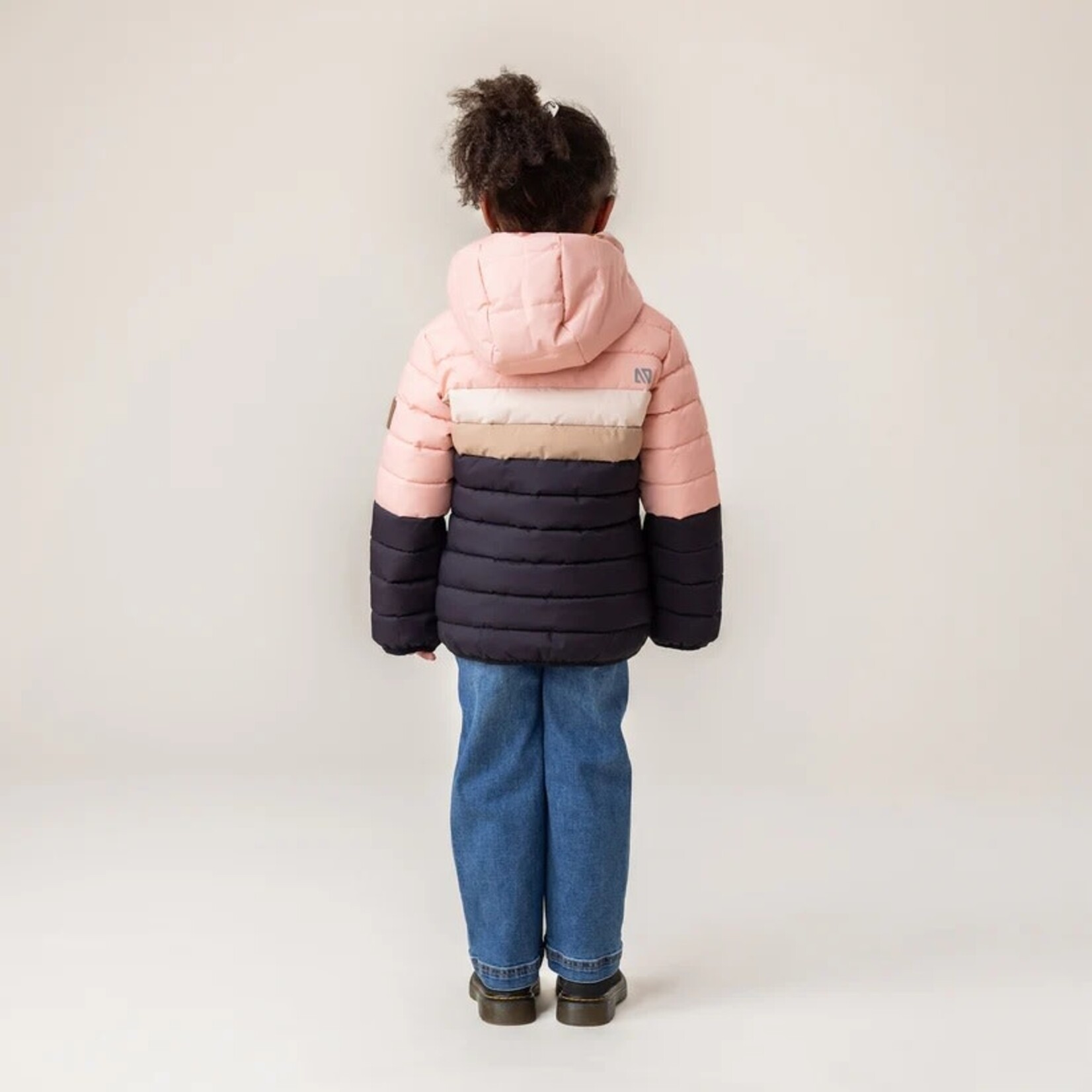 Nanö NANÖ - Black Fall Quilted Jacket with Pink, Light Pink and Brown Stripes