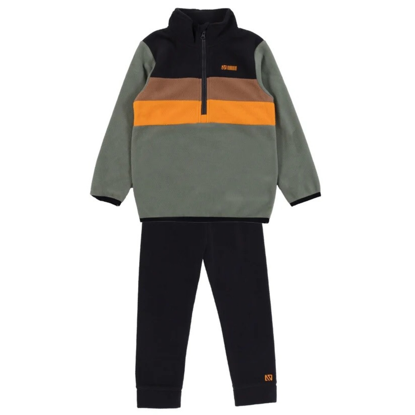 Nanö NANÖ - Couche de base deux pièces en micropolaire - Vert à rayures noire, brune et jaune