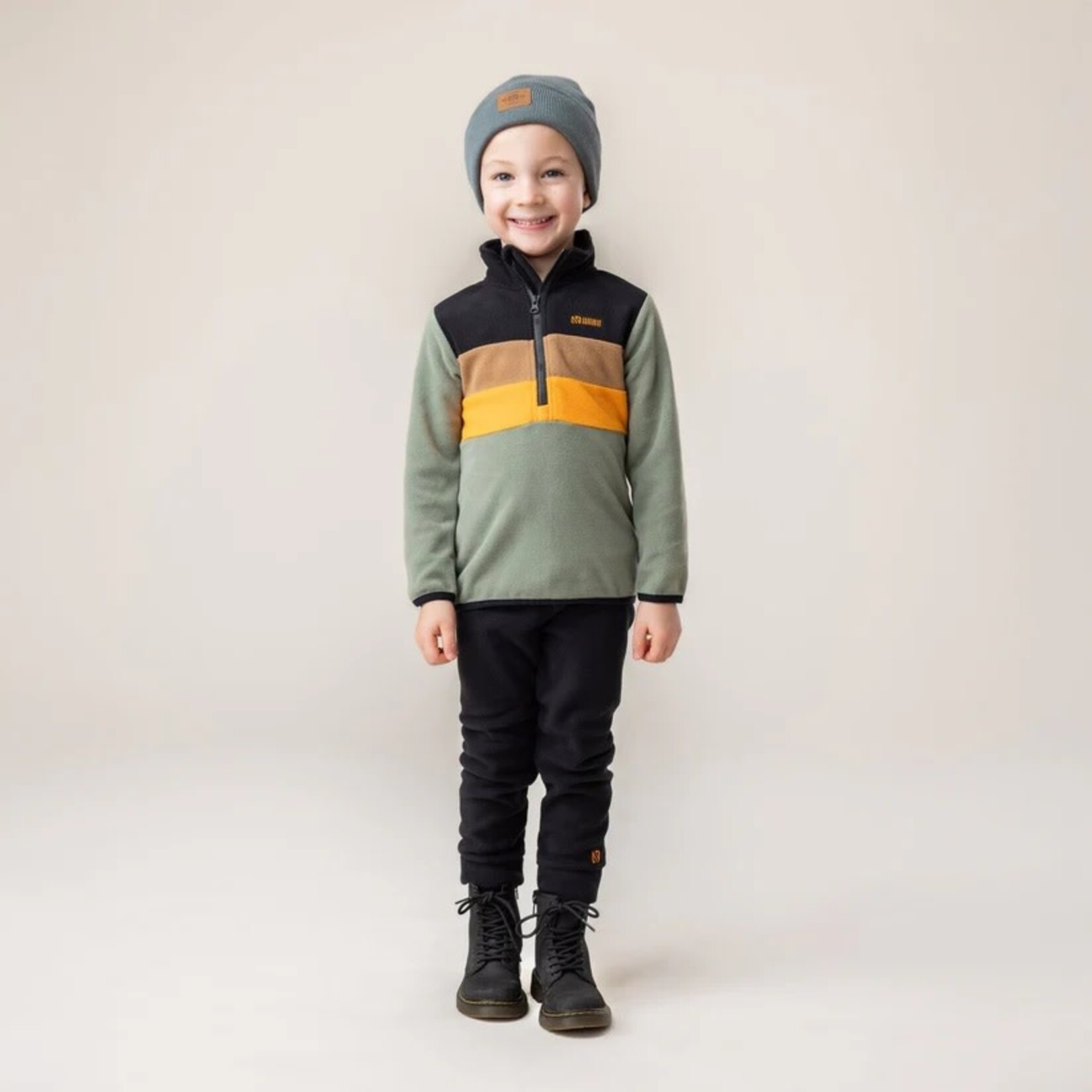 Nanö NANÖ - Microfleece Two-Piece Base Layer - Green with Black, Brown and Orange Stripes