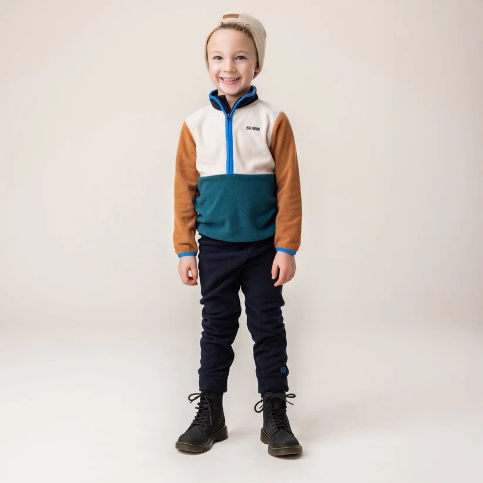 Nanö NANÖ - Two-Piece Microfleece Base Layer - Green, Beige, Brown and Black Colorblock with Blue Accents