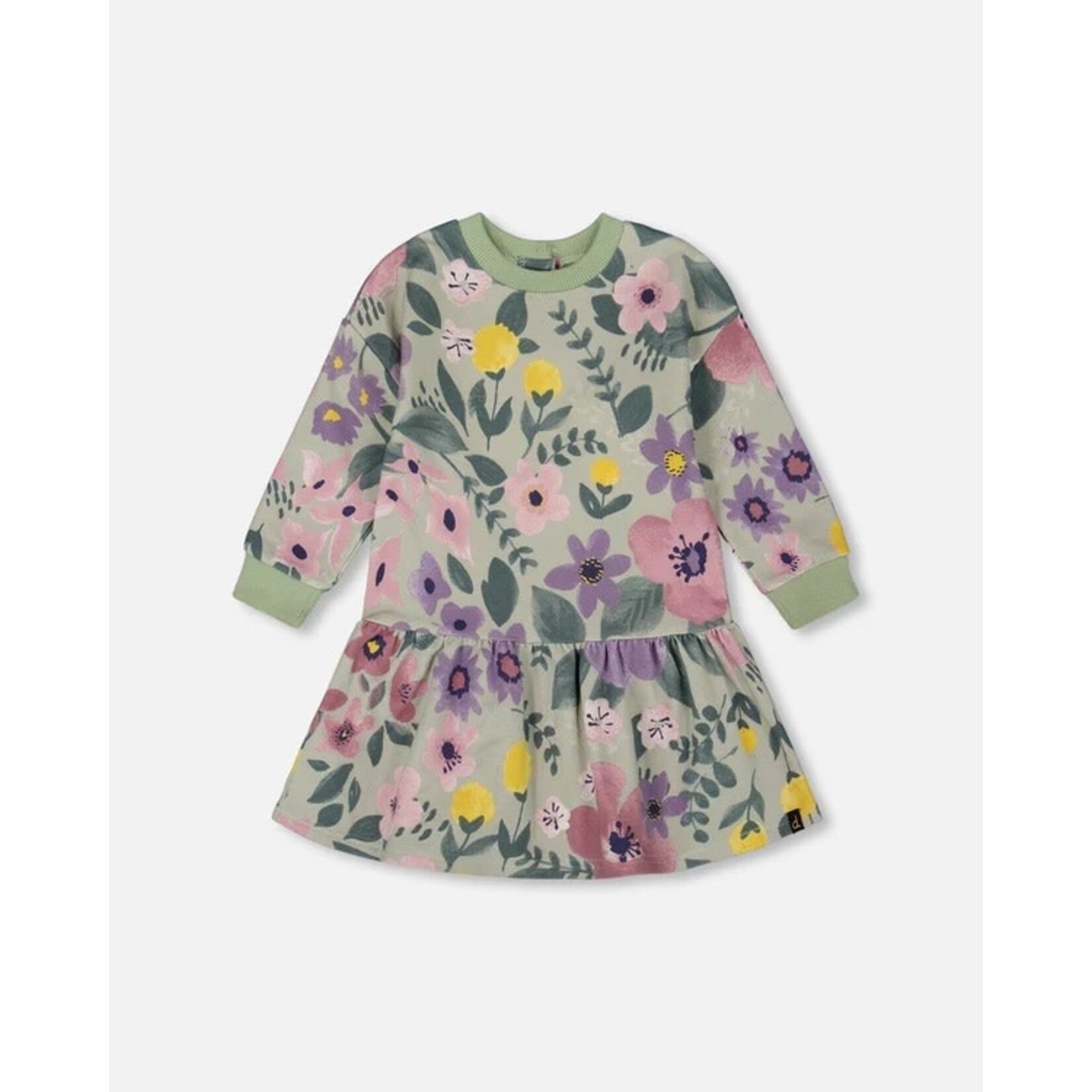 Deux par Deux DEUX PAR DEUX - Stretchy Sauge Dress with Floral Pattern 'Fleurs de givre'
