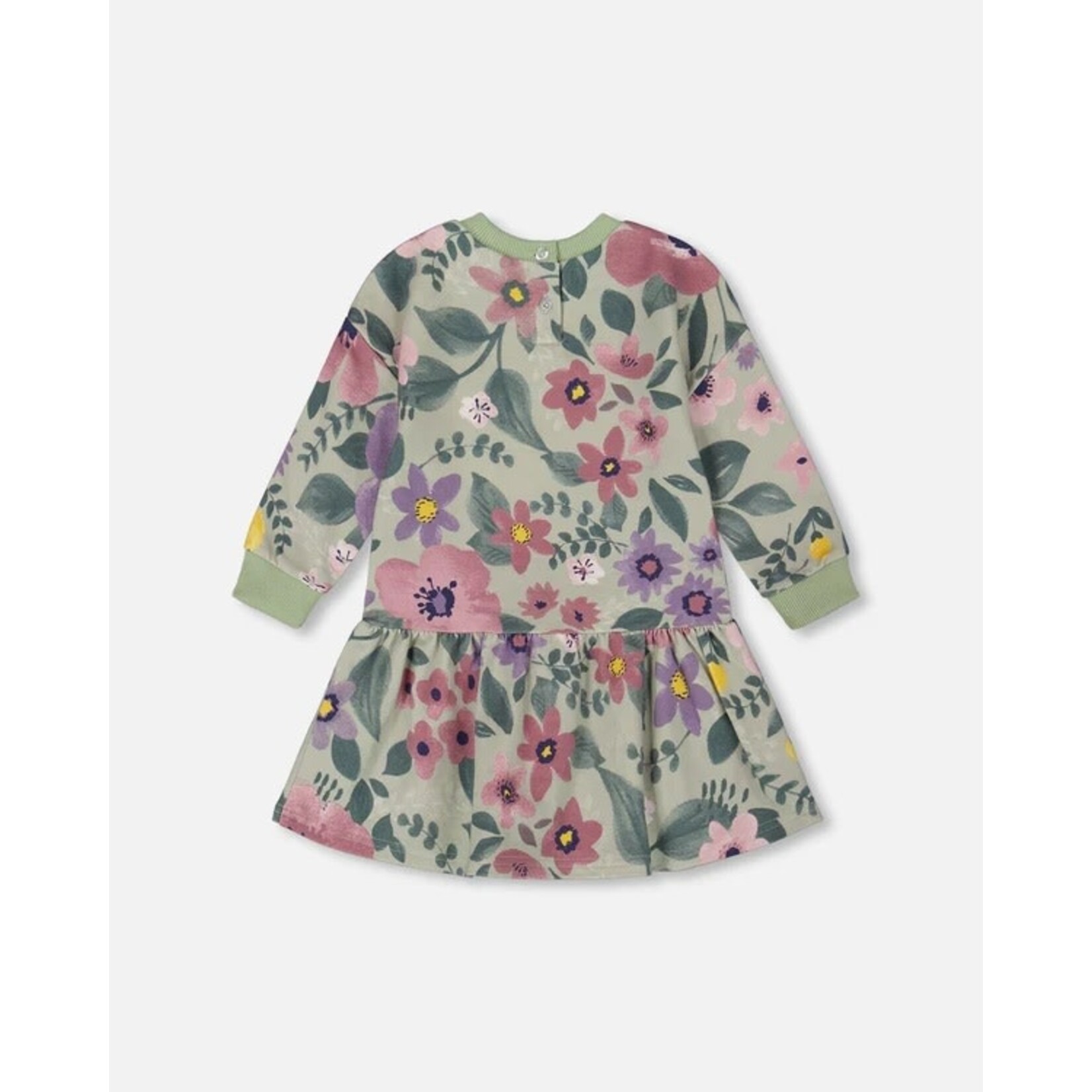 Deux par Deux DEUX PAR DEUX - Robe en molleton extensible sauge fleuris 'Fleurs de givre'