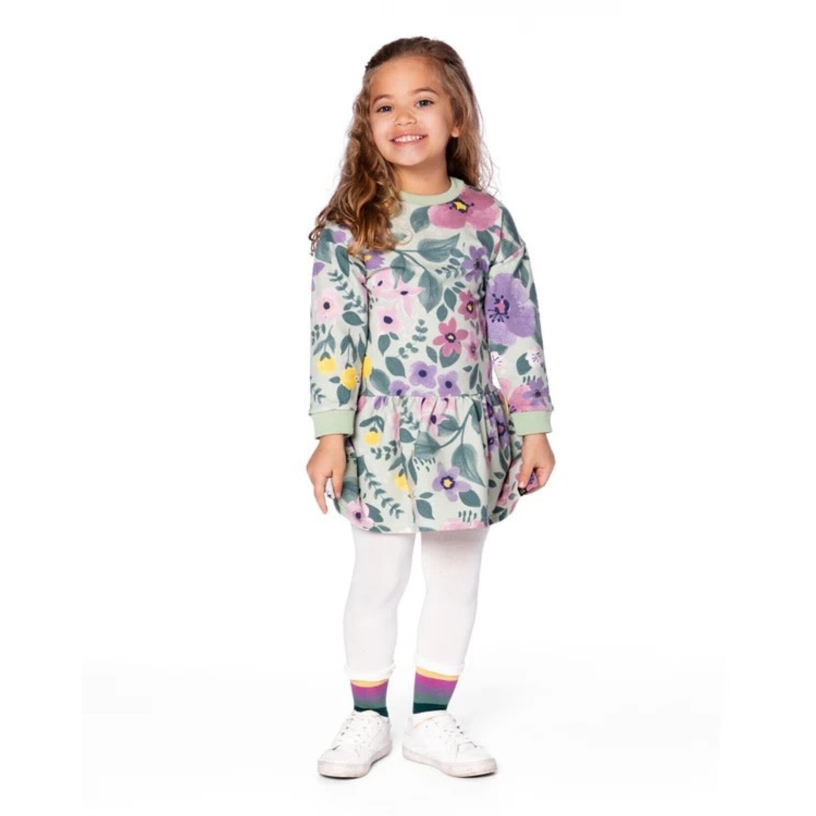 Deux par Deux DEUX PAR DEUX - Stretchy Sauge Dress with Floral Pattern 'Fleurs de givre'