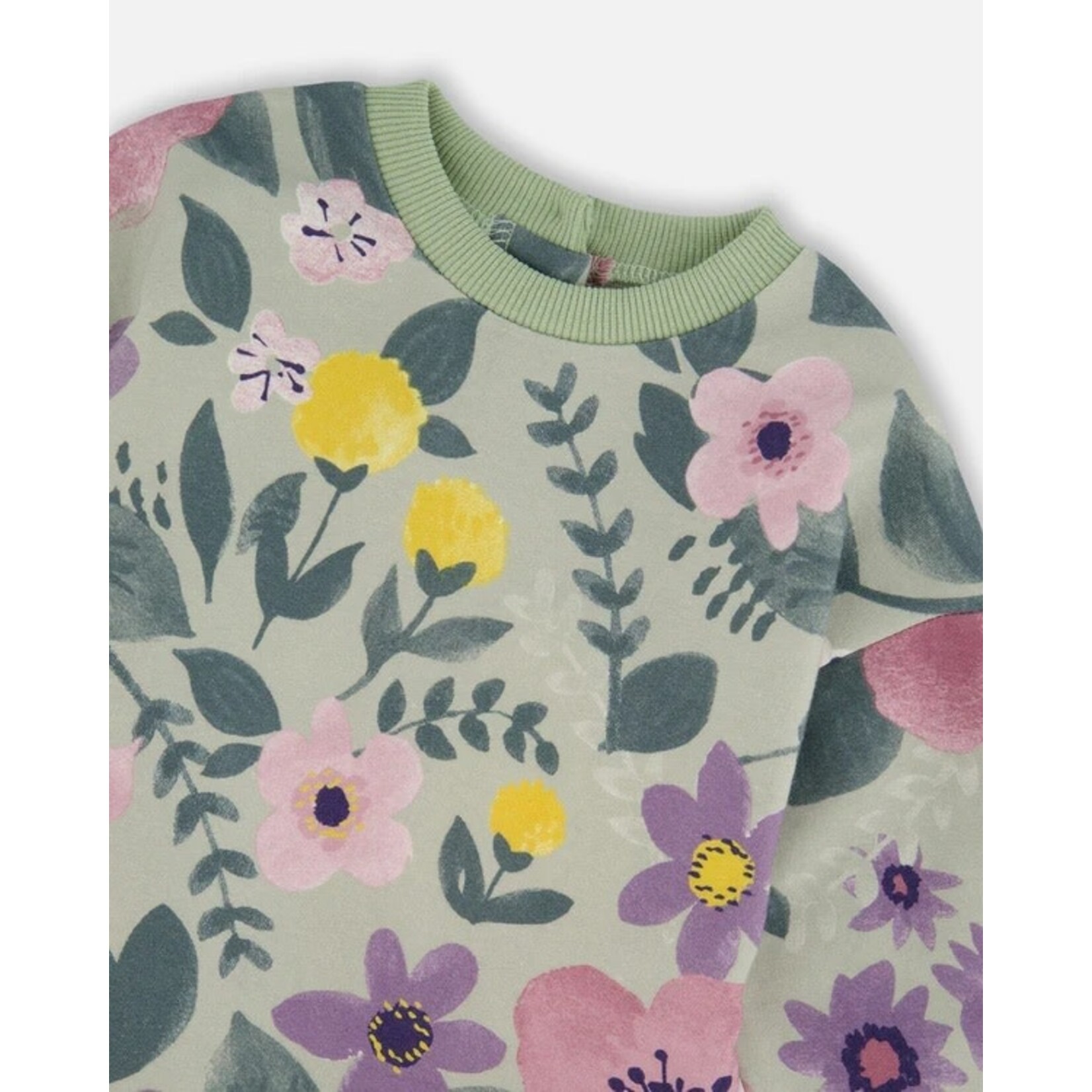 Deux par Deux DEUX PAR DEUX - Robe en molleton extensible sauge fleuris 'Fleurs de givre'