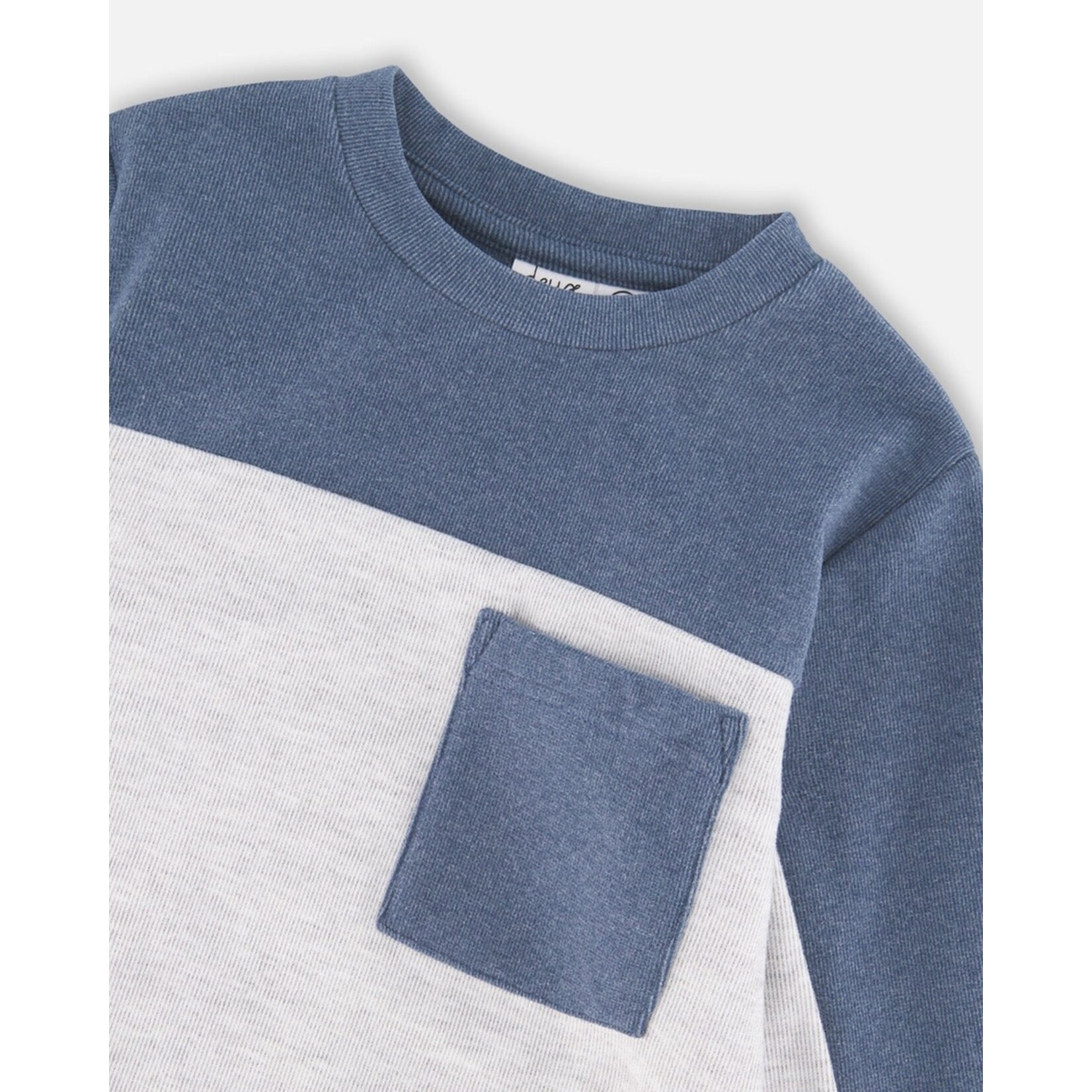 Deux par Deux DEUX PAR DEUX - Long Sleeve Super Soft Brushed Jersey Top Color Block Light Heather Gray