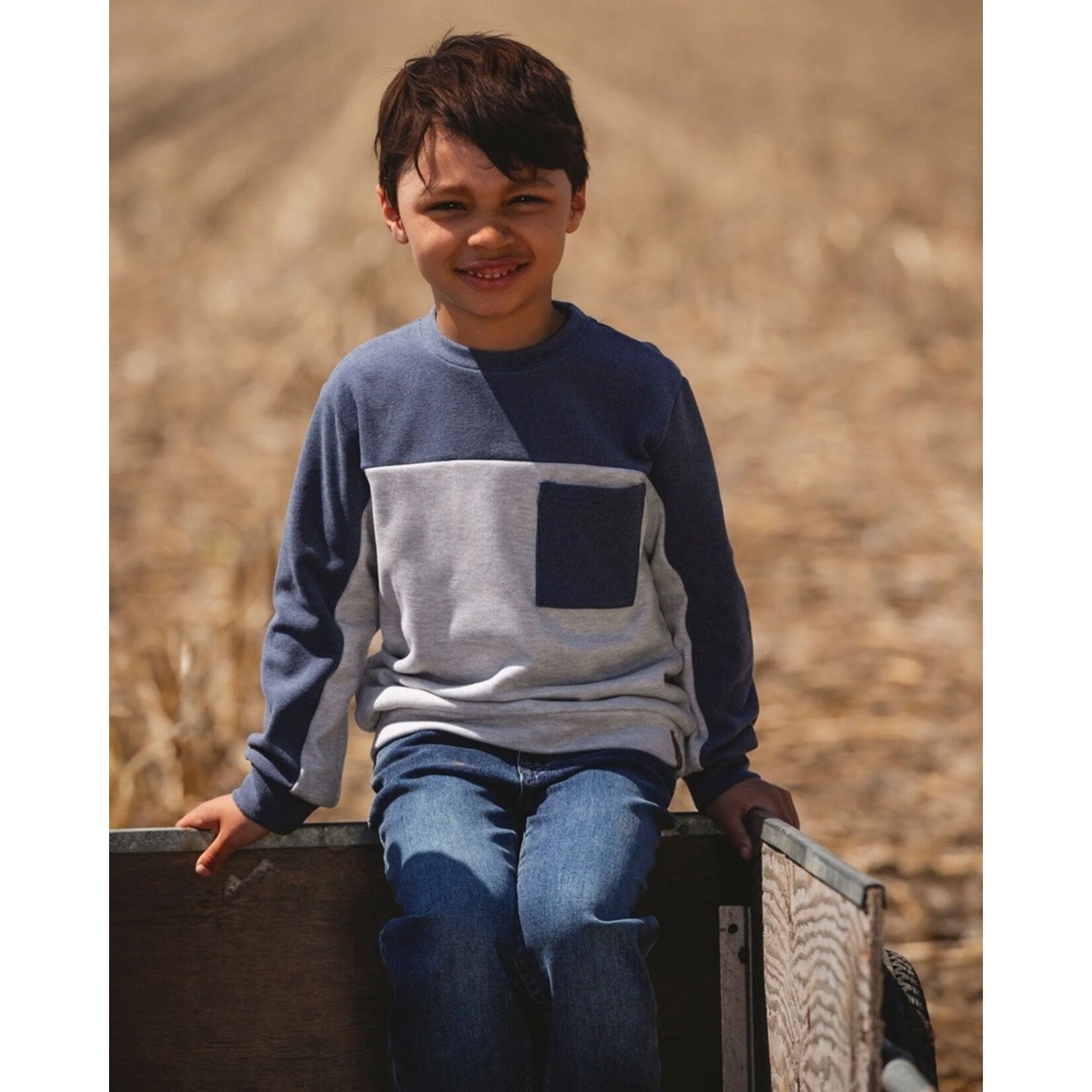 Deux par Deux DEUX PAR DEUX - Long Sleeve Super Soft Brushed Jersey Top Color Block Light Heather Gray