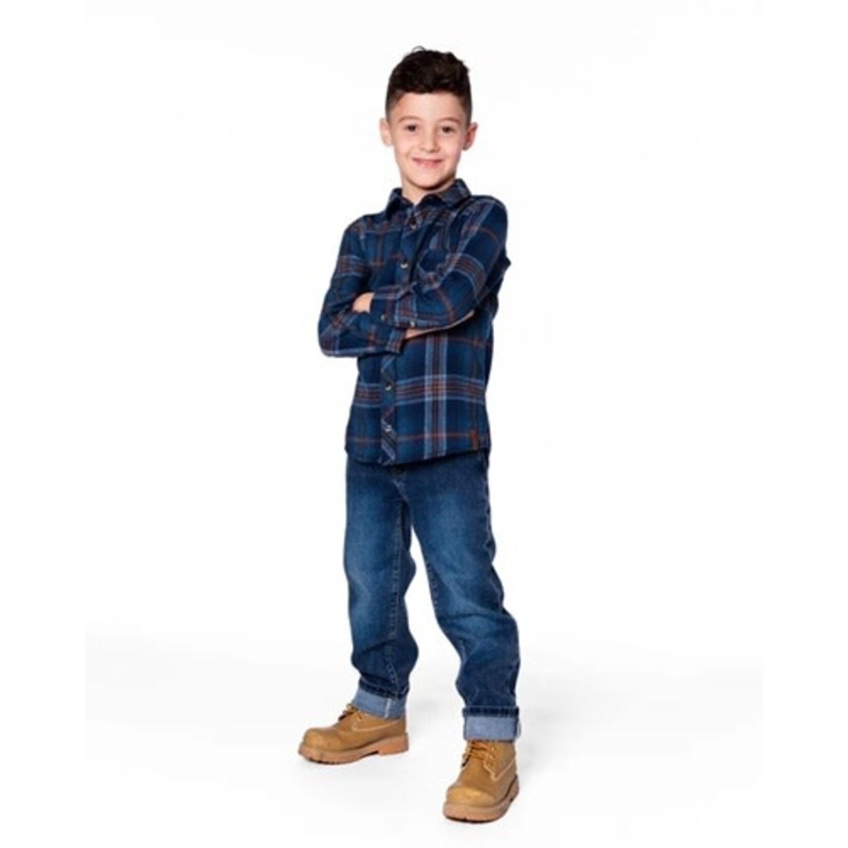Deux par Deux DEUX PAR DEUX - Dark Blue and Brown Plaid Long-Sleeved Shirt 'B.O.Y.S'