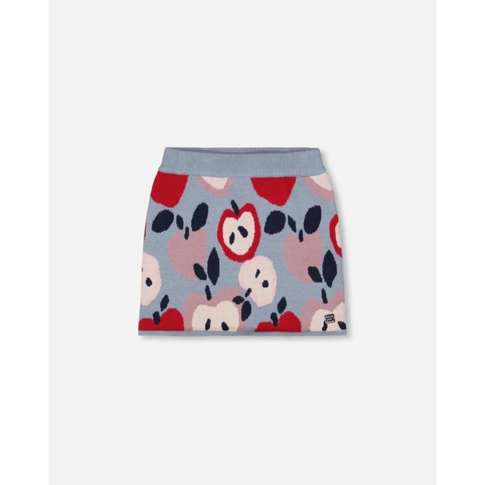 Deux par Deux DEUX PAR DEUX- Jupe en tricot bleu et rouge jacquard de pommes cœur 'Tarte aux pommes'