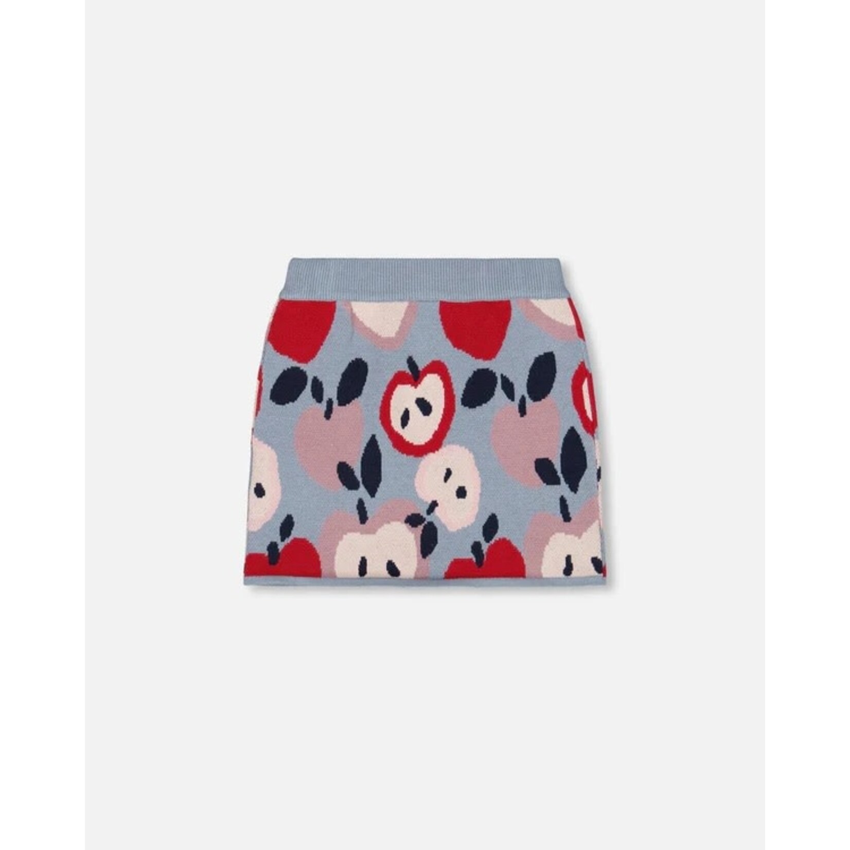 Deux par Deux DEUX PAR DEUX- Blue And Red Jacquard Knit Skirt with Apple Heart 'Tarte aux pommes'