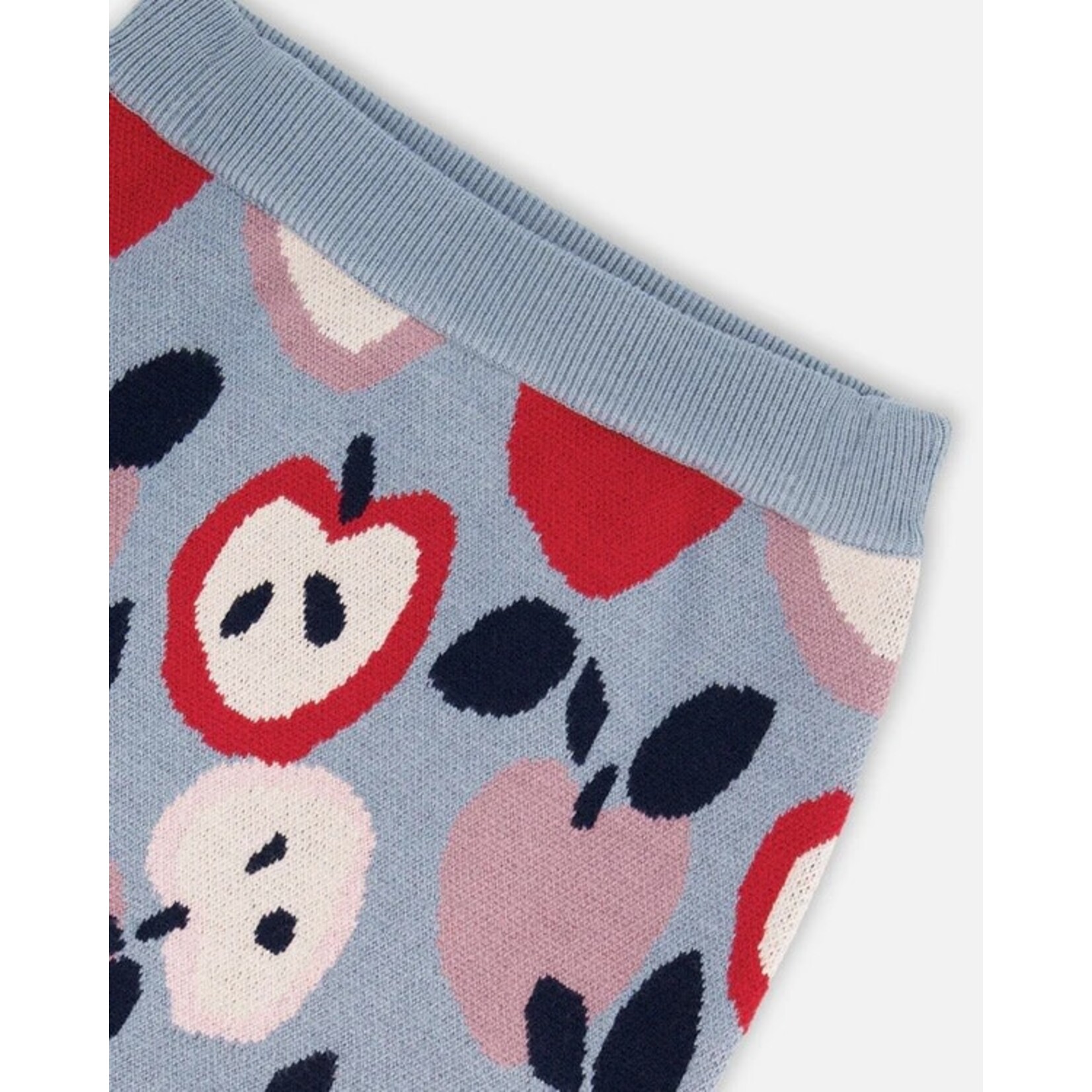 Deux par Deux DEUX PAR DEUX- Jupe en tricot bleu et rouge jacquard de pommes cœur 'Tarte aux pommes'