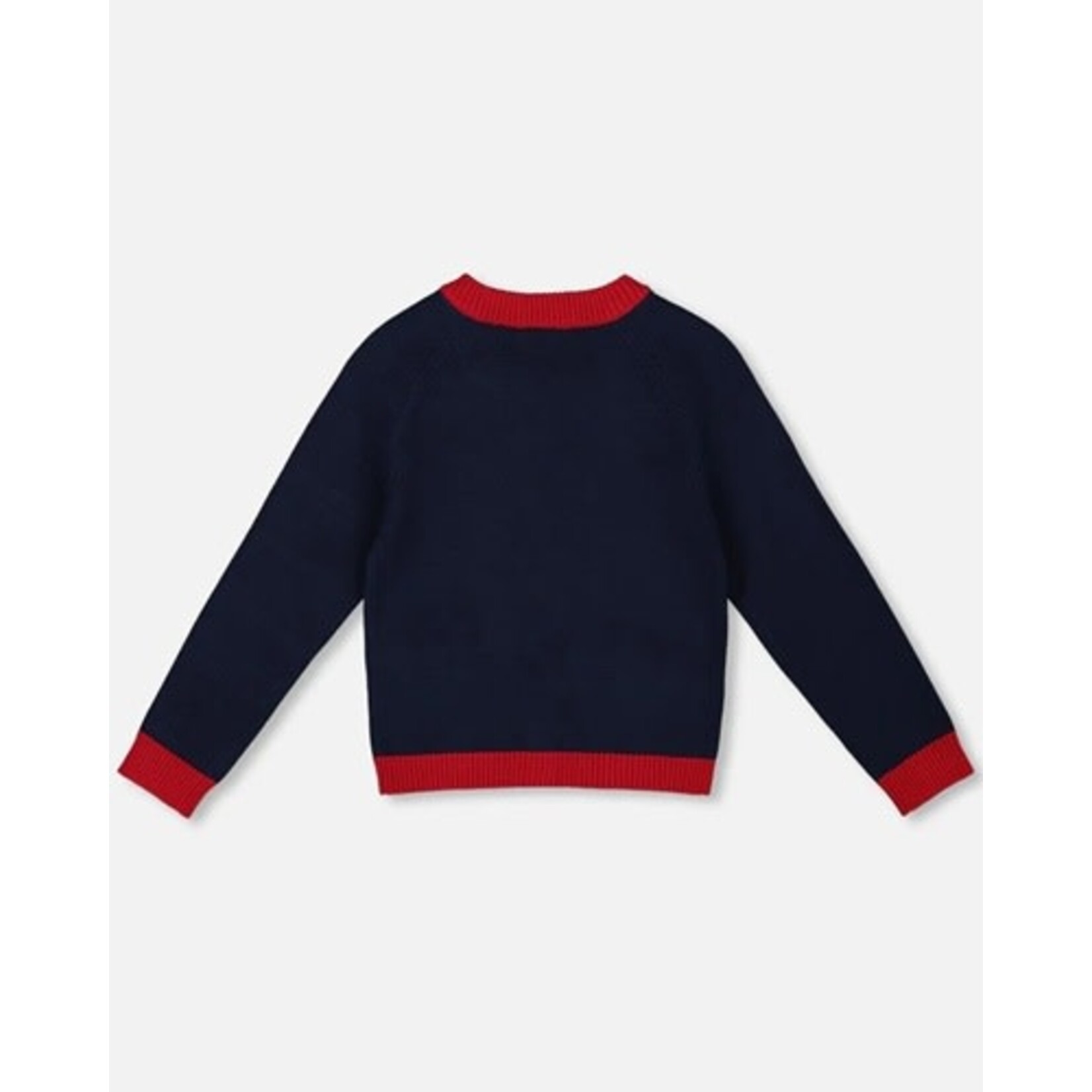 Deux par Deux DEUX PAR DEUX - Cardigan en tricot bleu foncé et rouge avec broderie de coeurs 'Tarte aux pommes'