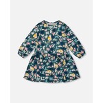 Deux par Deux DEUX PAR DEUX -  Jersey Dress with Green Cat Print 'Retour à l'école'