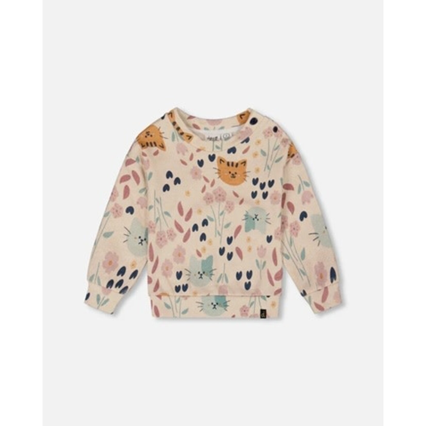 Deux par Deux  DEUX PAR DEUX - Shimmery Fleece Sweater with Flower and Cat Pattern 'Chatouille'