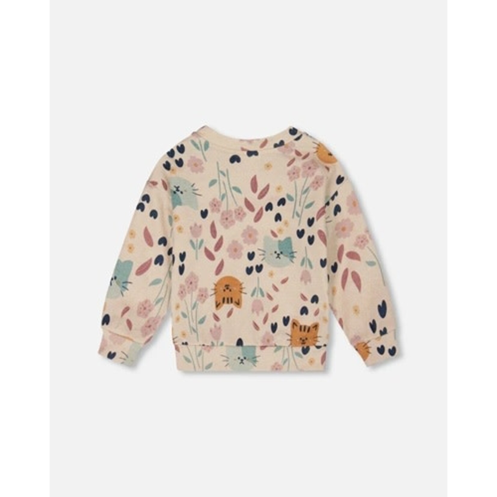Deux par Deux  DEUX PAR DEUX - Shimmery Fleece Sweater with Flower and Cat Pattern 'Chatouille'